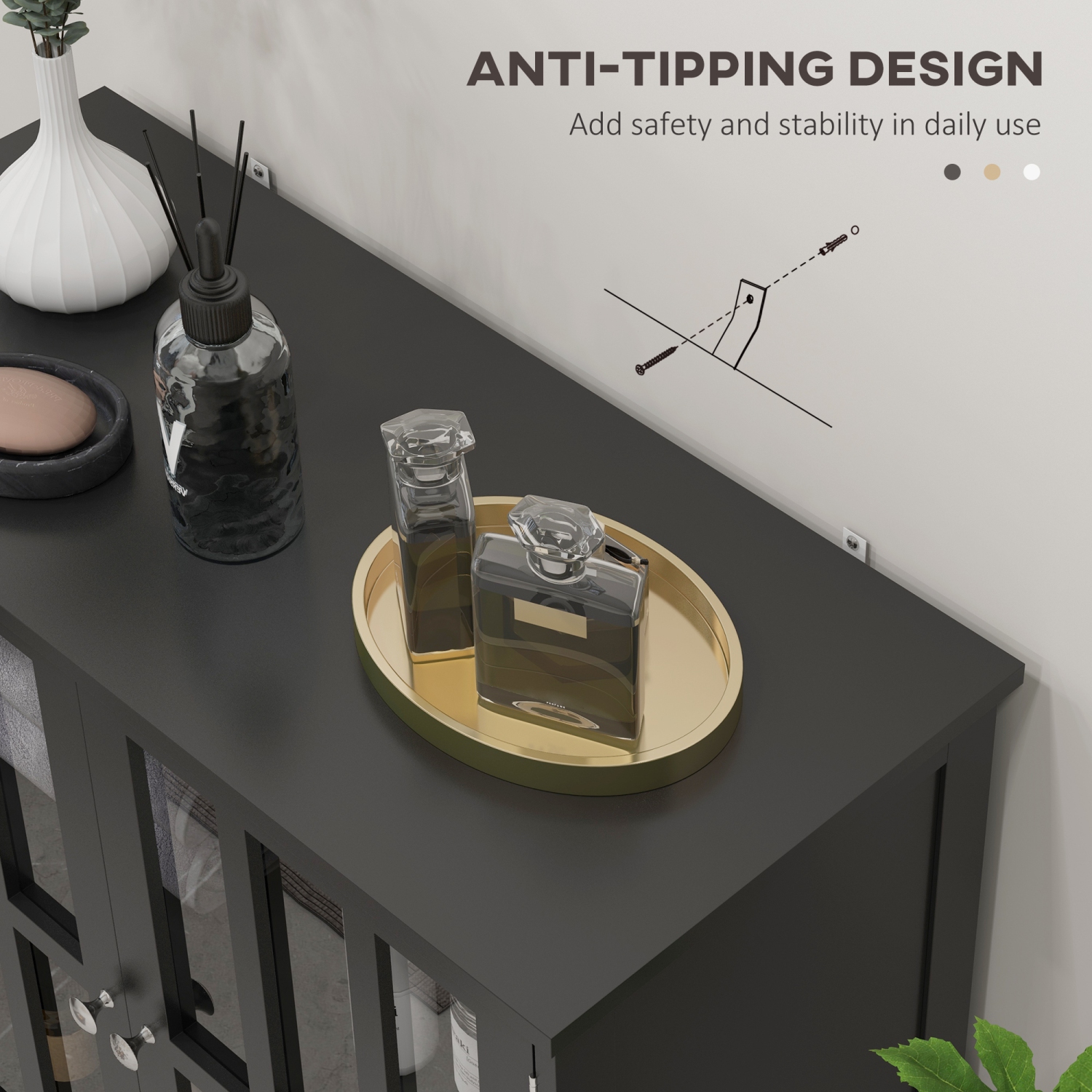 Kleankin – buffet buffet avec rangement, armoire de rangement de cuisine avec portes et tablettes, noir