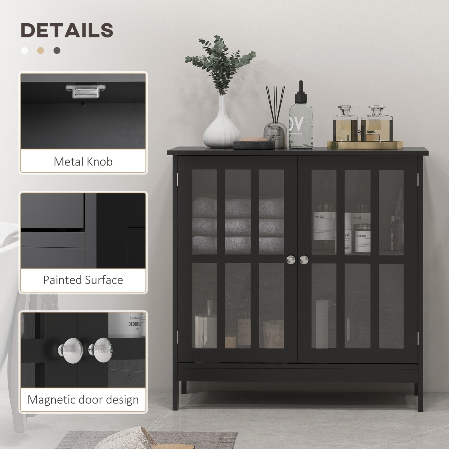 Kleankin – buffet buffet avec rangement, armoire de rangement de cuisine avec portes et tablettes, noir