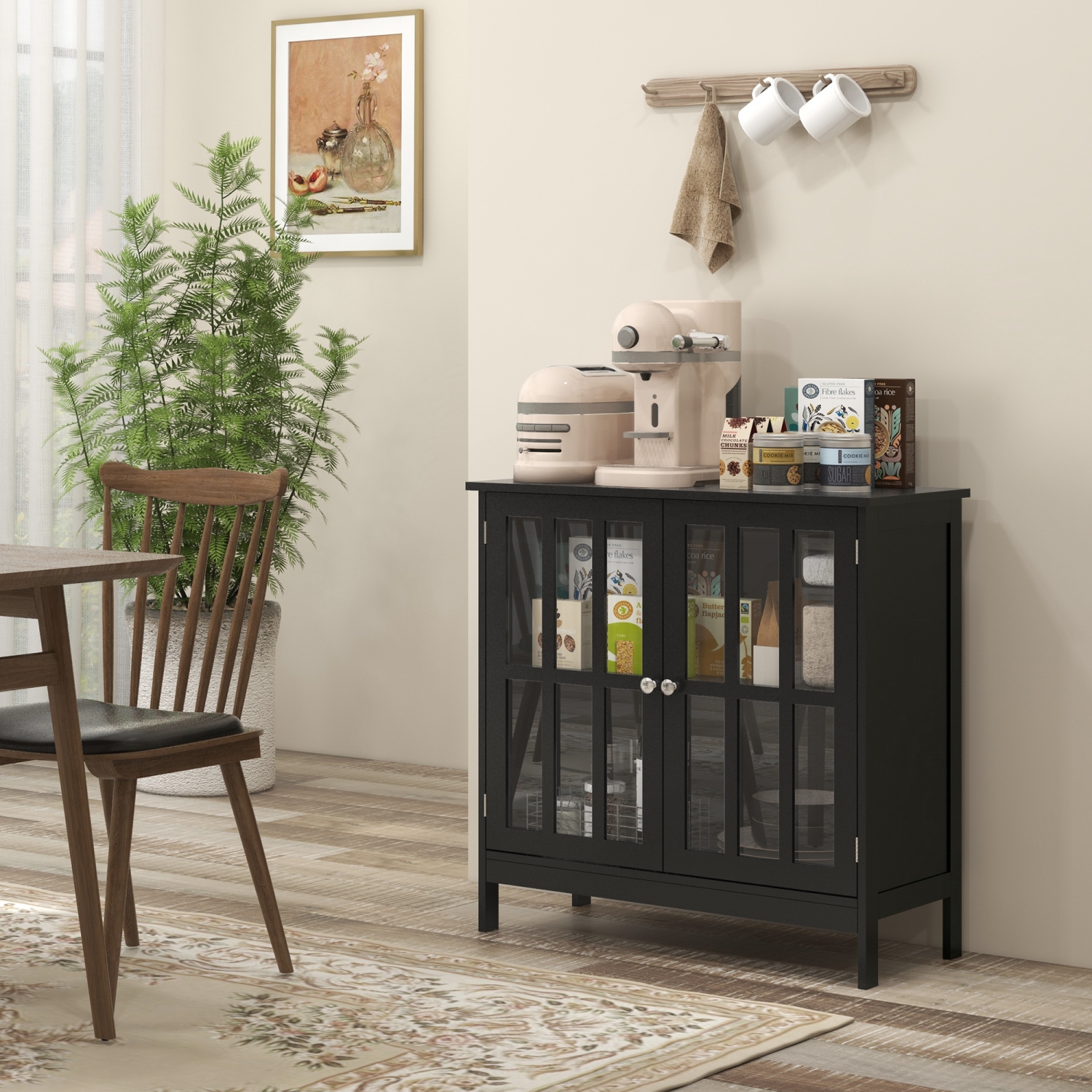 Kleankin – buffet buffet avec rangement, armoire de rangement de cuisine avec portes et tablettes, noir