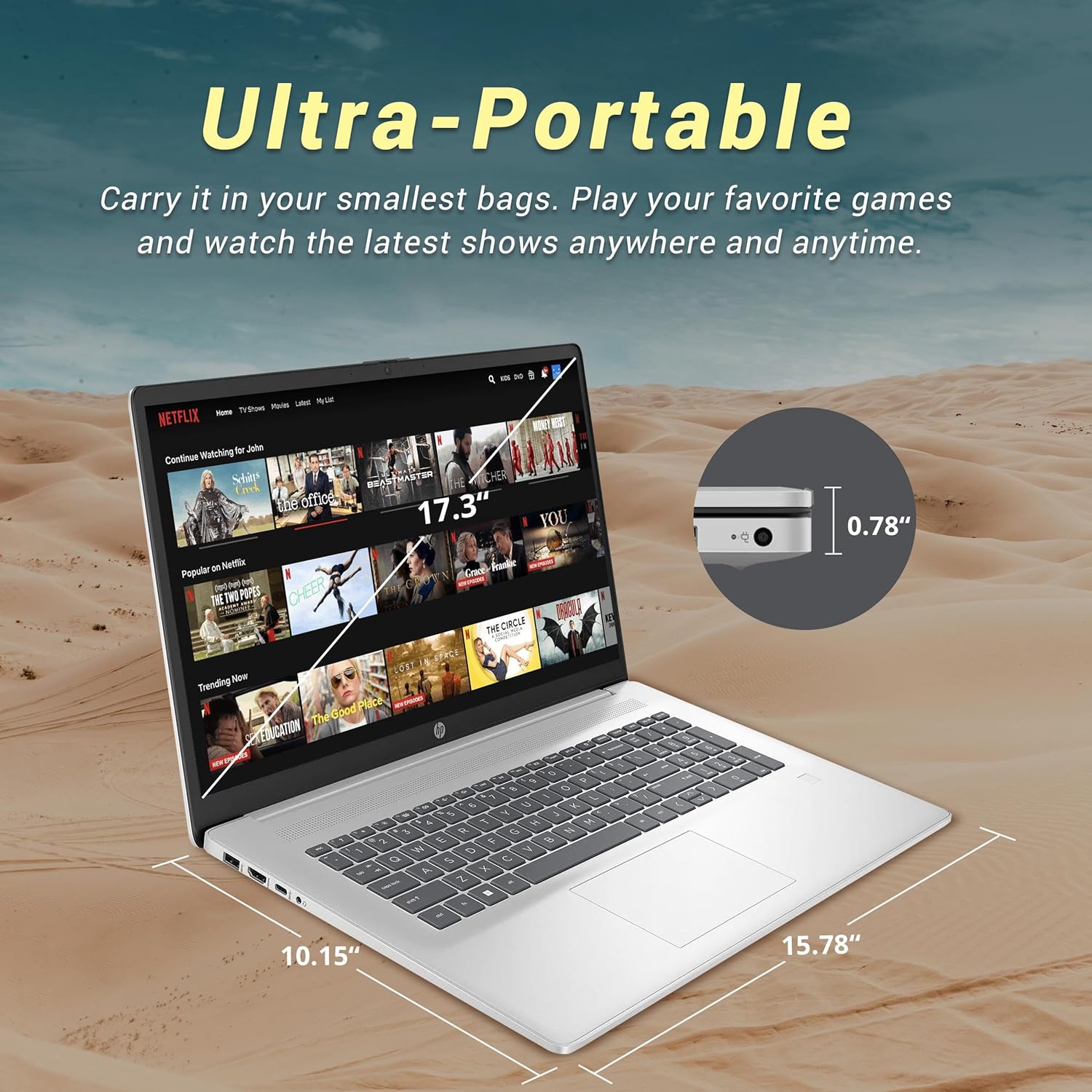 HP 17.3" FHD Business Laptop, Intel Core i3-N305 Processor, 256GB SSD, 8GB RAM, Intel UHD Graphics, Full-Size KB, Webcam, WiFi 6, Win 11 Pro, Silver,