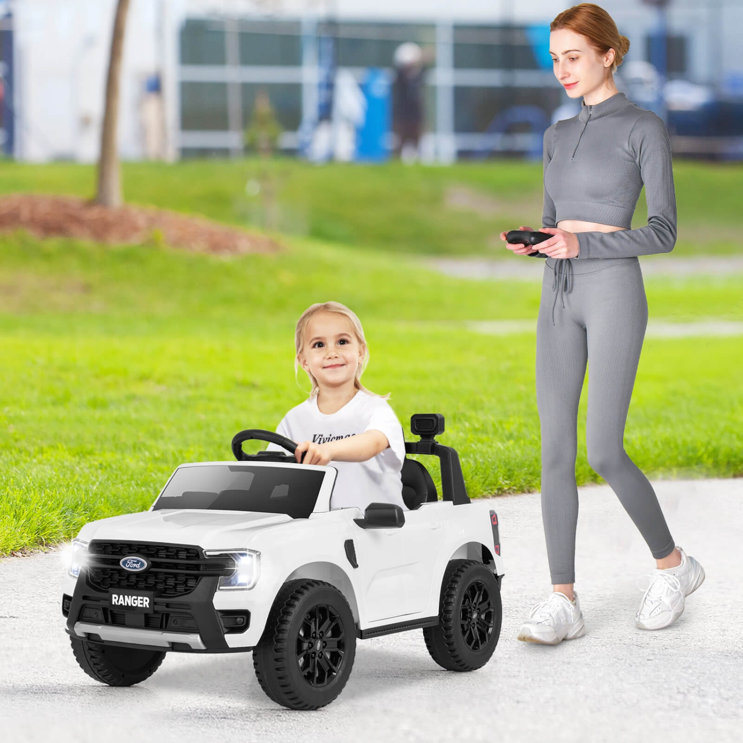 Costway 12V Licensed Ford Ranger Kids Ride on Car with Remote Control Storage Basket
