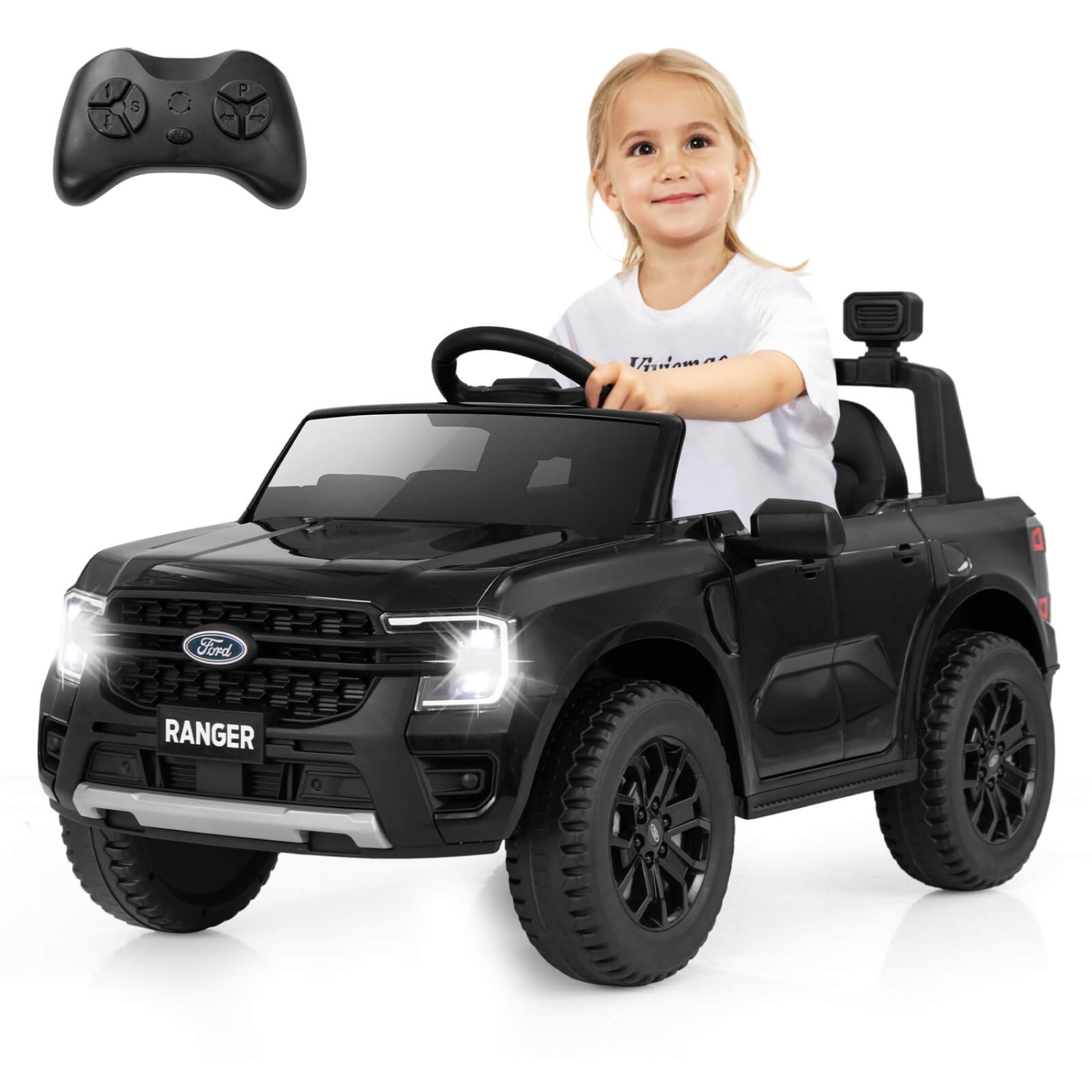 Costway 12V Licensed Ford Ranger Kids Ride on Car with Remote Control Storage Basket