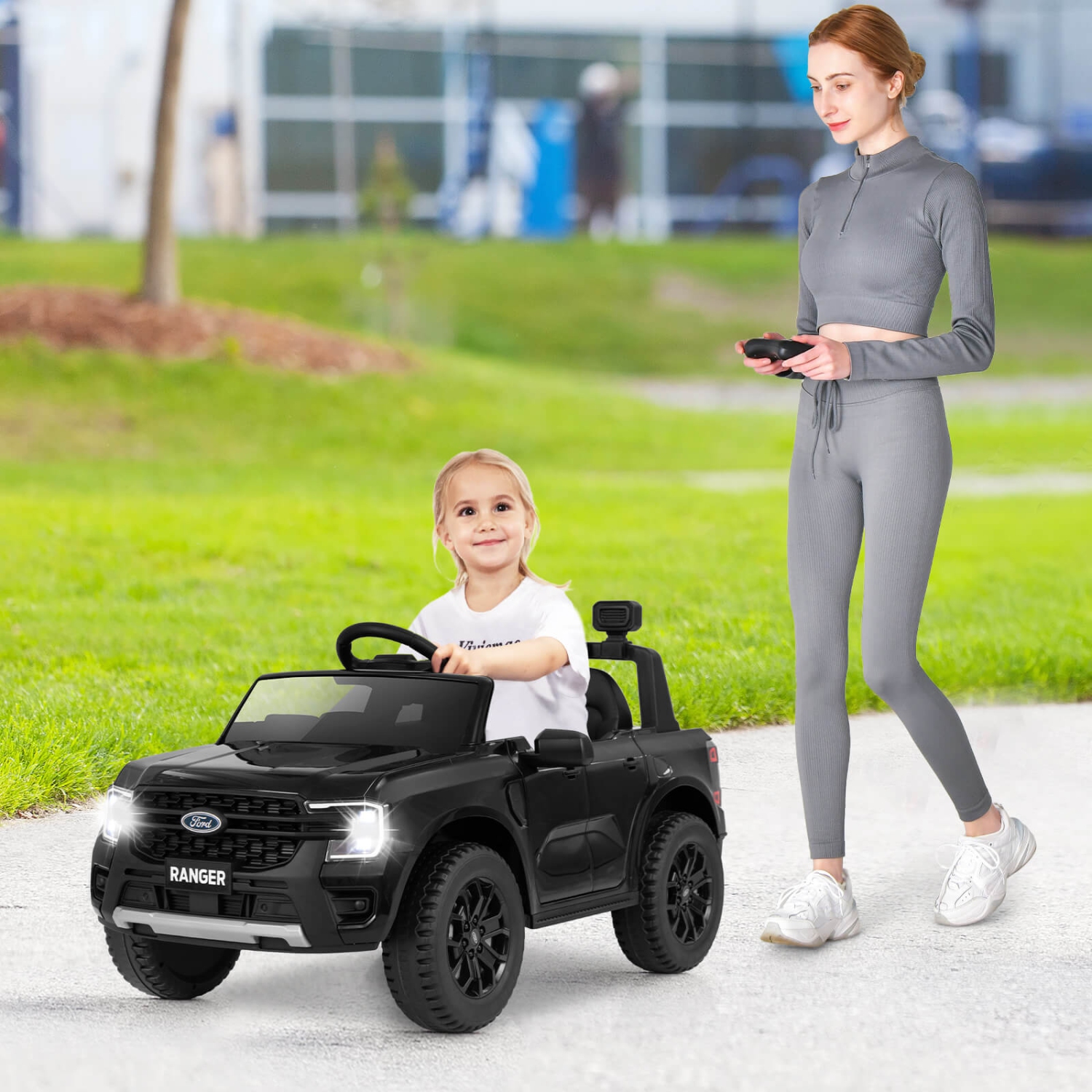 Costway 12V Licensed Ford Ranger Kids Ride on Car with Remote Control Storage Basket