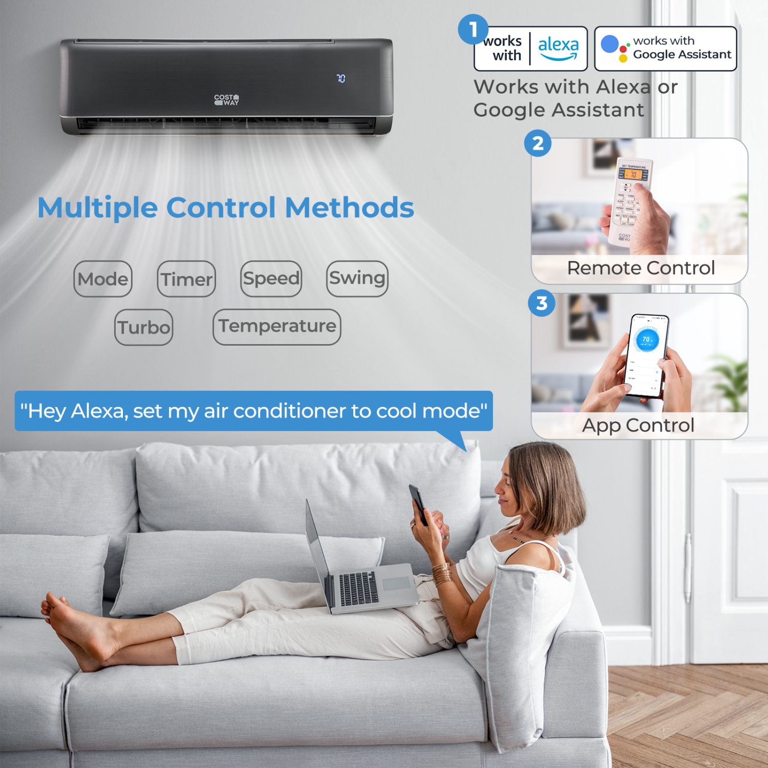 Costway 24000 BTU Wifi Enabled Mini Split Air Conditioner & Heater with Heat Pump