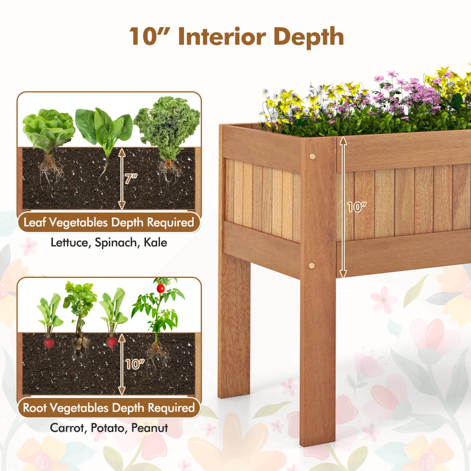 Costway Wooden Elevated Planter Box with Solid Wood Frame & Sturdy Legs Slatted Bottom
