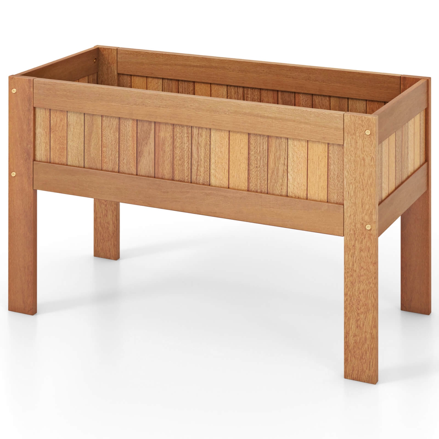Costway Wooden Elevated Planter Box with Solid Wood Frame & Sturdy Legs Slatted Bottom
