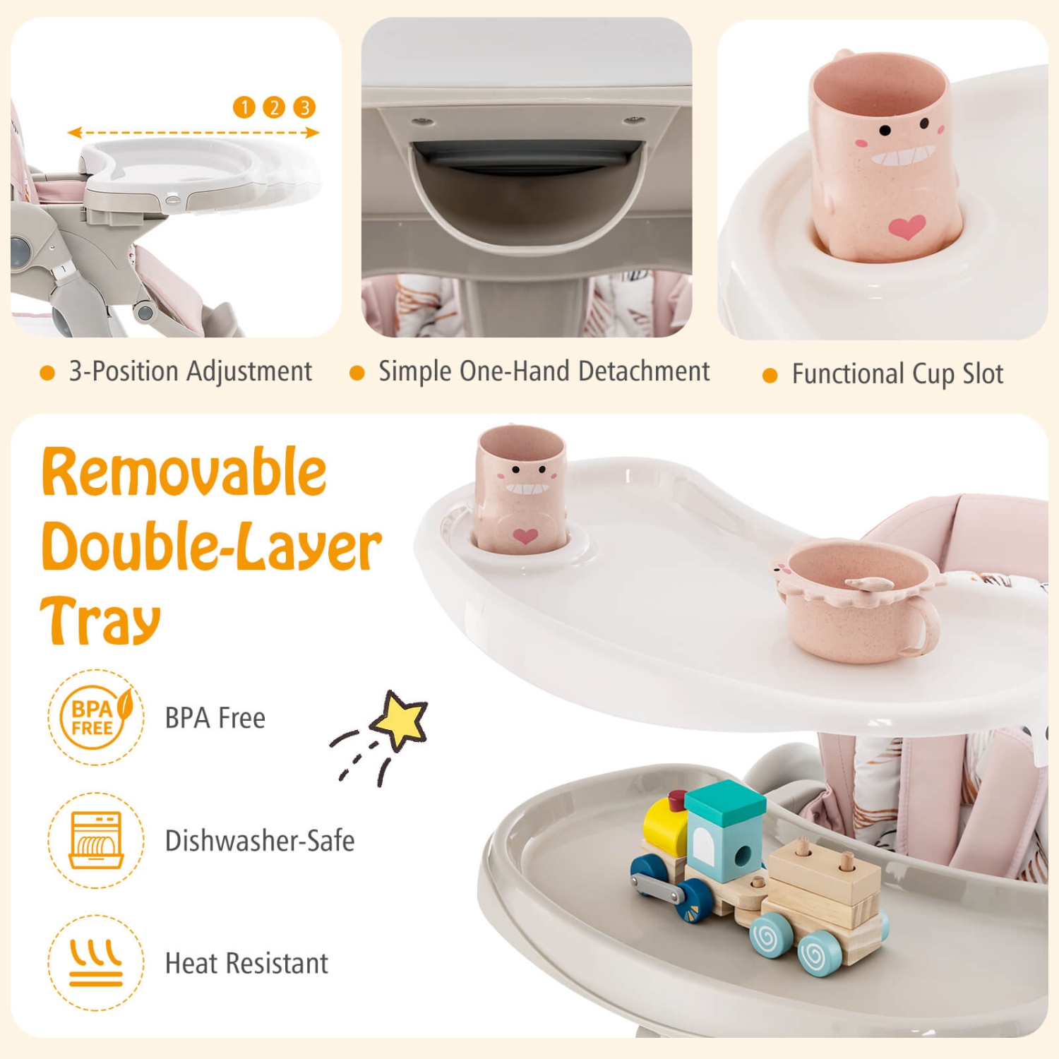 Chaise haute de Costway pour bébés et tout-petits avec repose-pieds à hauteur réglable sur roulettes