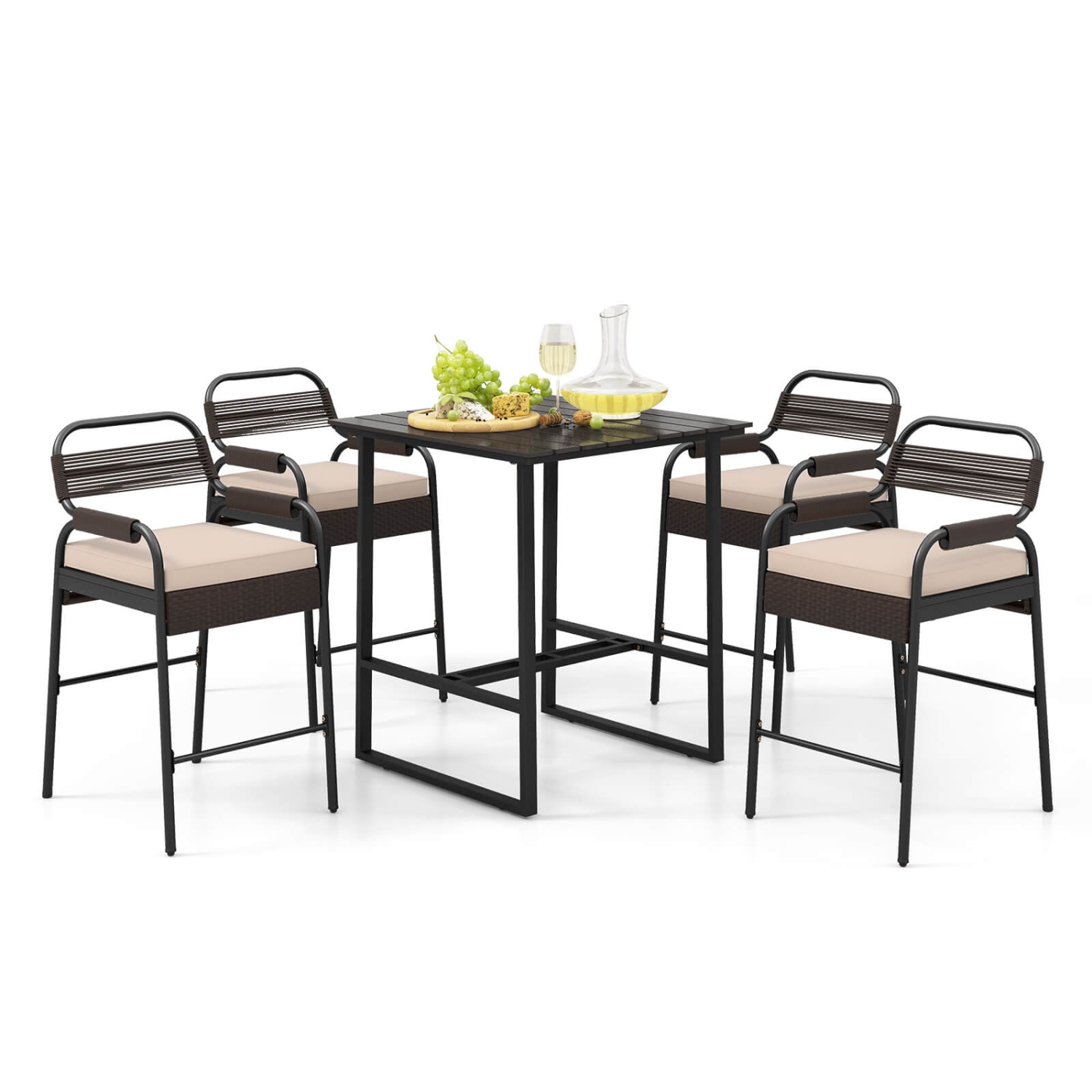 Costway 5-Piece Counter Bar Set Patio Rattan Counter Set with Tabletop