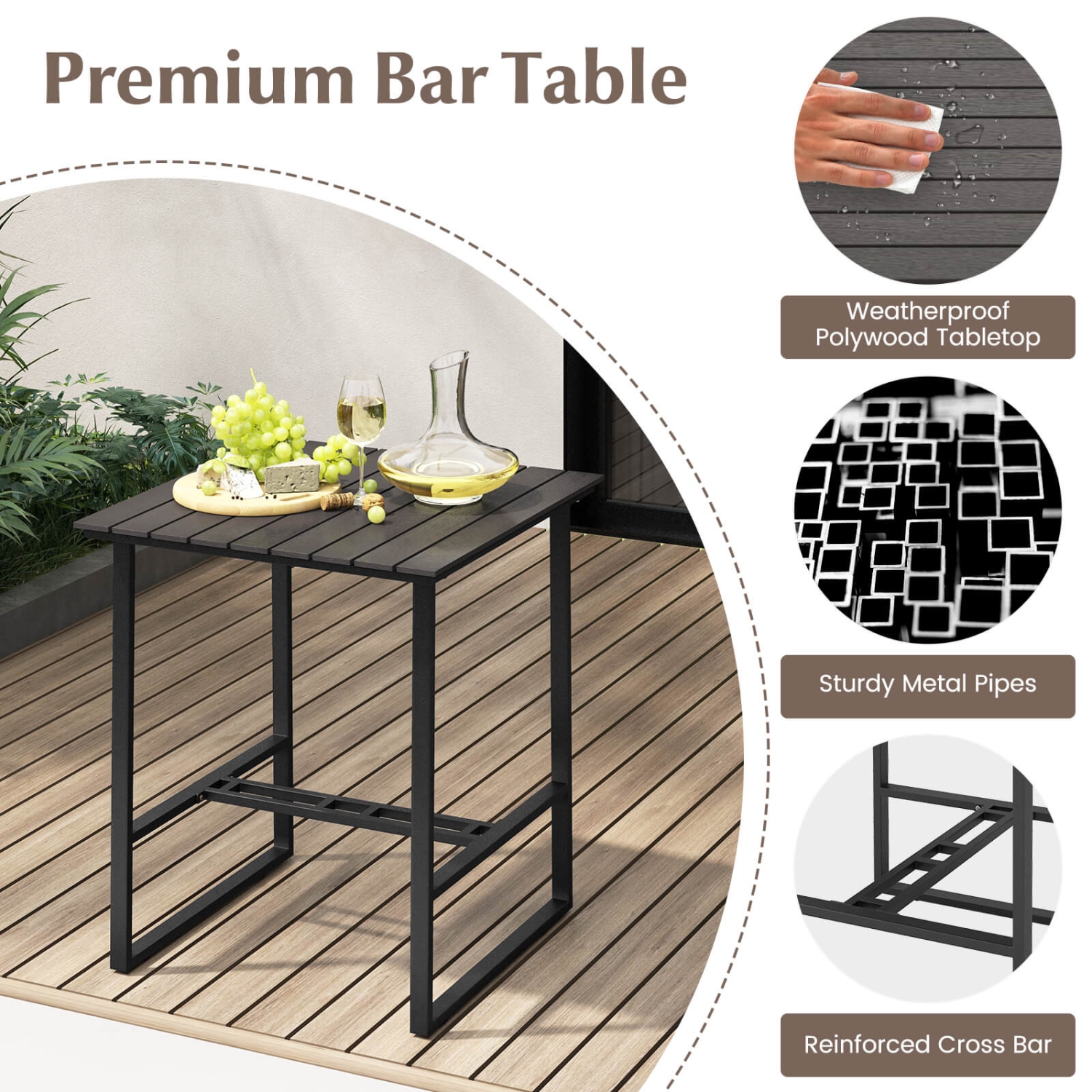 Costway 5-Piece Counter Bar Set Patio Rattan Counter Set with Tabletop