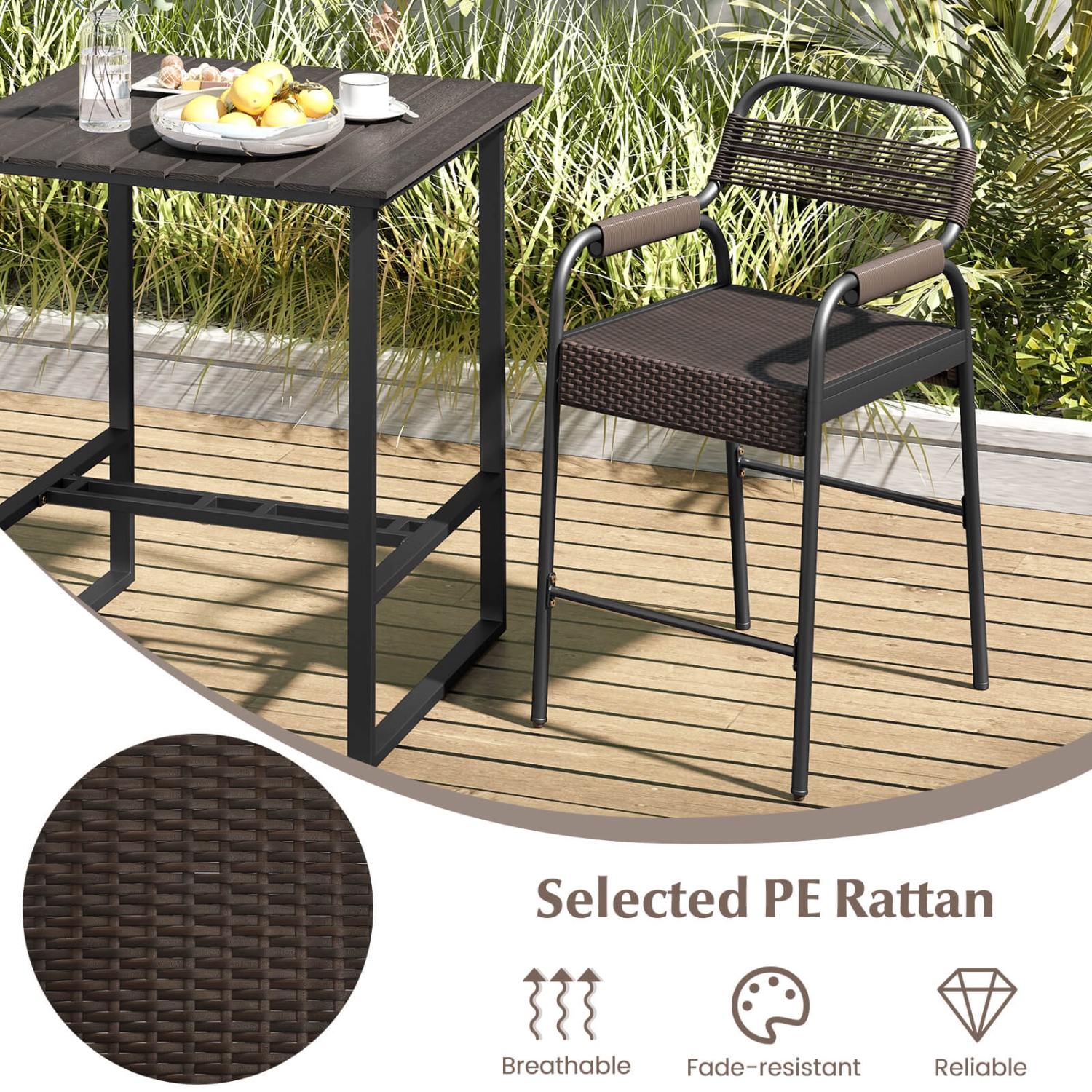Costway 5-Piece Counter Bar Set Patio Rattan Counter Set with Tabletop