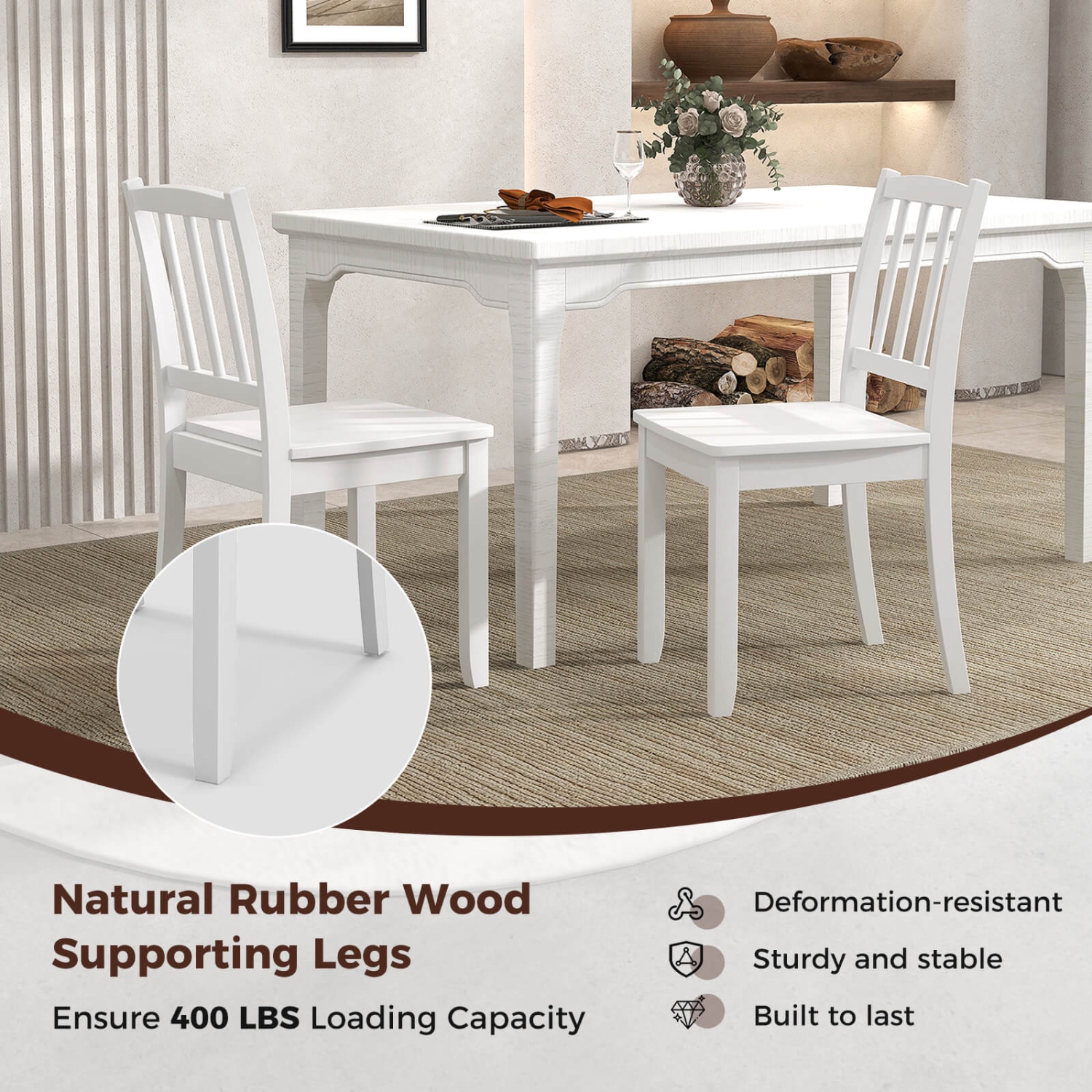 Costway Wood Dining Chair Set of 2 with Rubber Wood Legs Curved Backrest for Kitchen