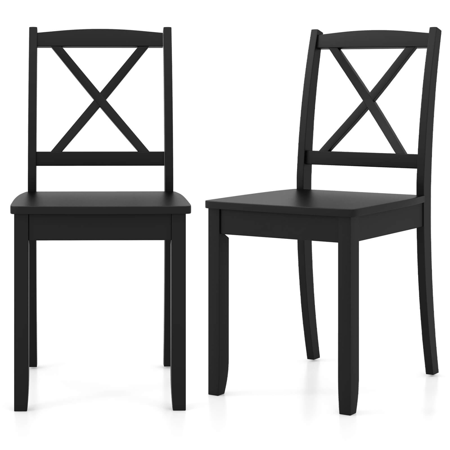 Costway Dining Chair Set of 2 Kitchen Side Chairs with Rubber Wood Legs & Cross Back