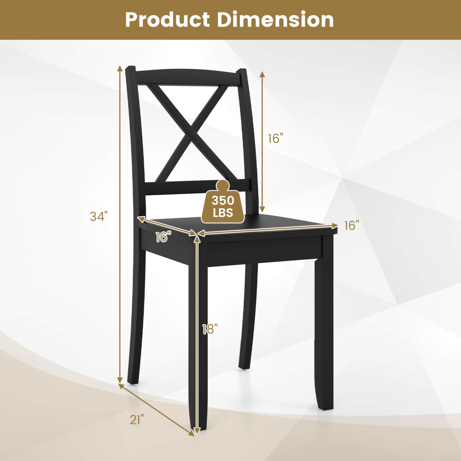 Costway Dining Chair Set of 2 Kitchen Side Chairs with Rubber Wood Legs & Cross Back