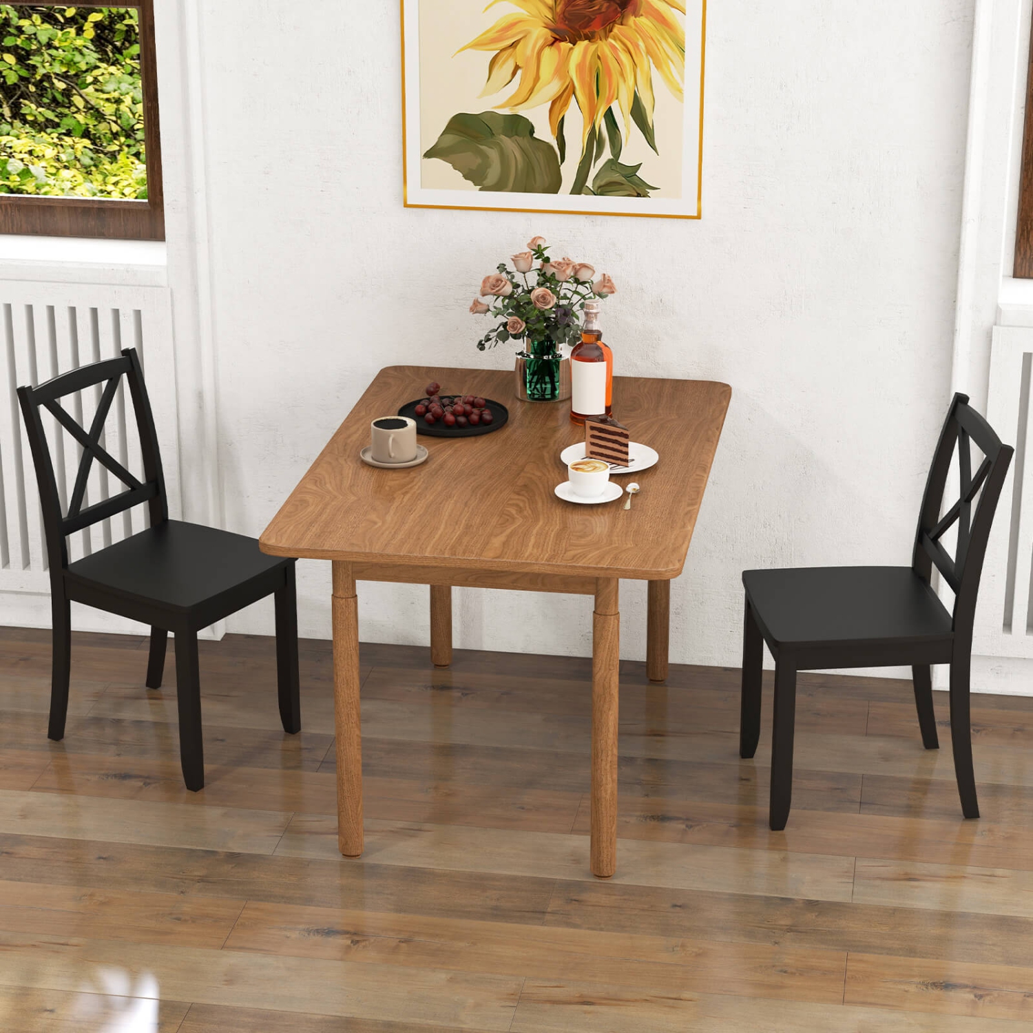 Costway Dining Chair Set of 2 Kitchen Side Chairs with Rubber Wood Legs & Cross Back