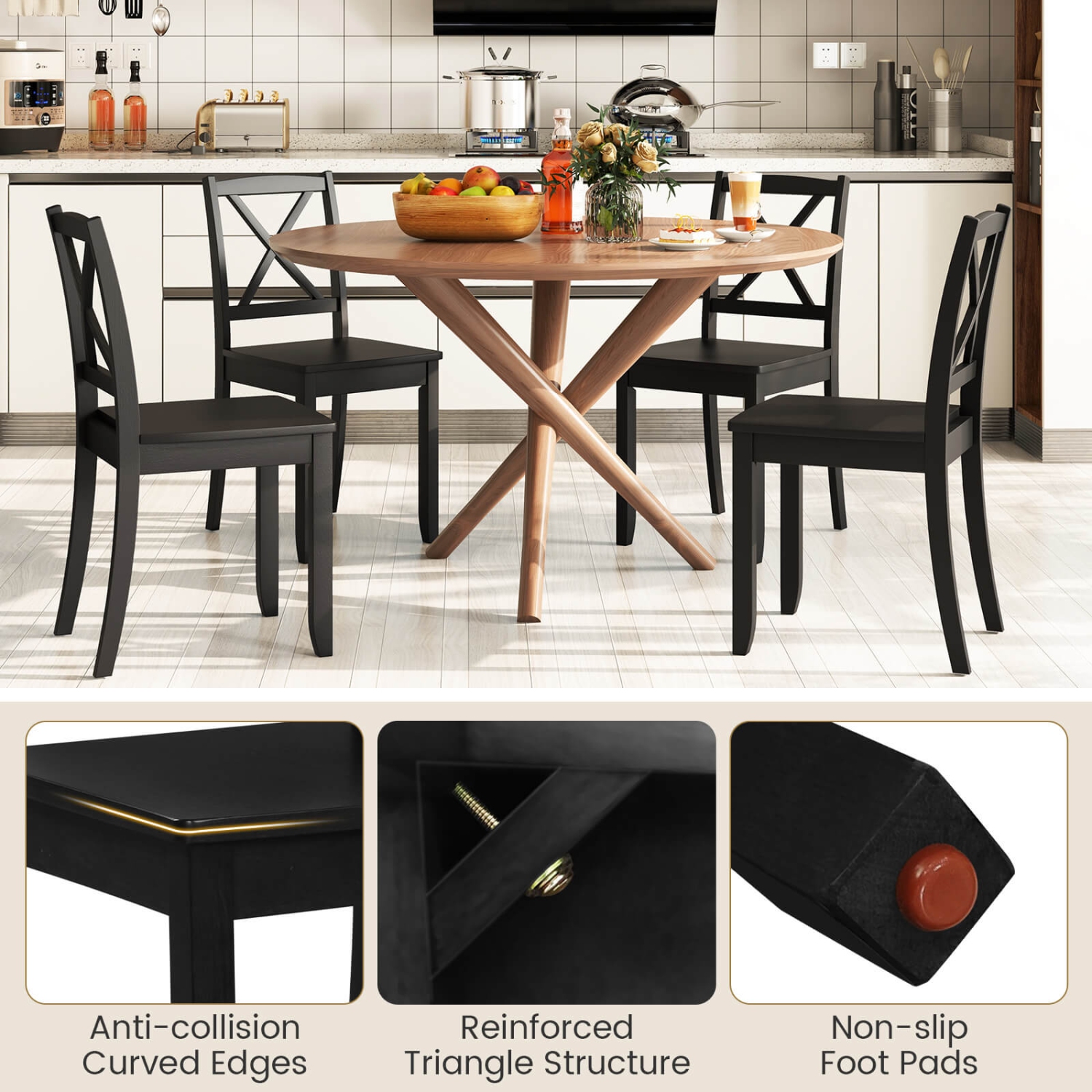 Costway Dining Chair Set of 2 Kitchen Side Chairs with Rubber Wood Legs & Cross Back