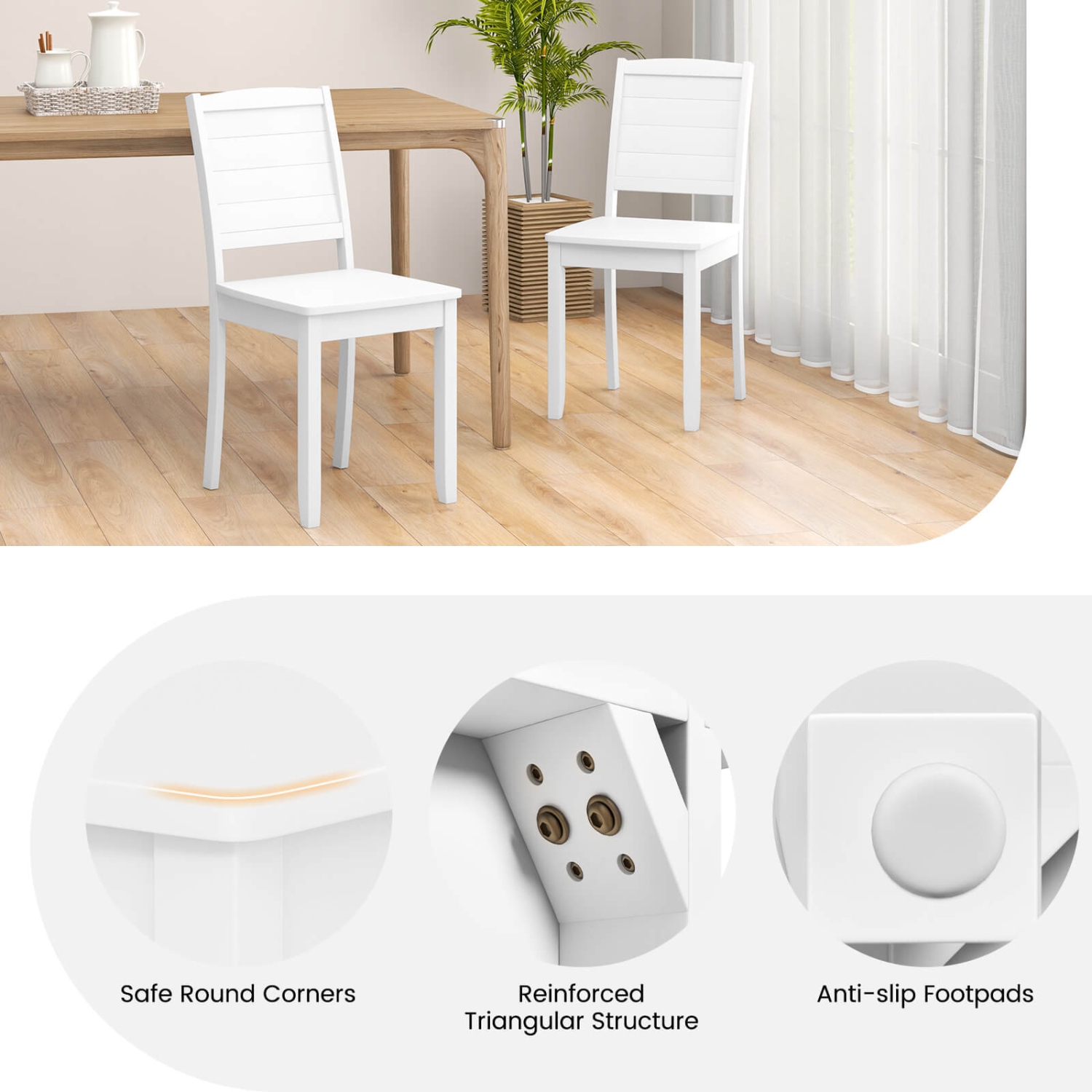 Costway Armless Wood Dining Chair Set of 2 with Rubber Wood Legs Curved Backrest Kitchen