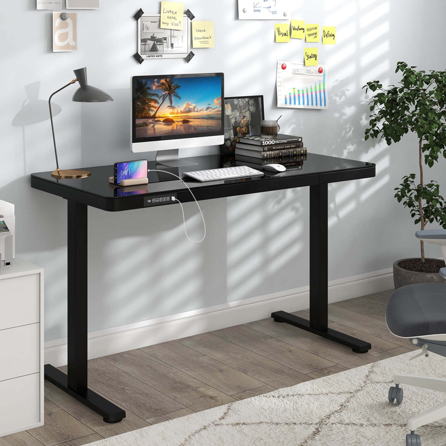 Bureau debout en verre trempé avec tiroirs 48 x 24 po de Costway