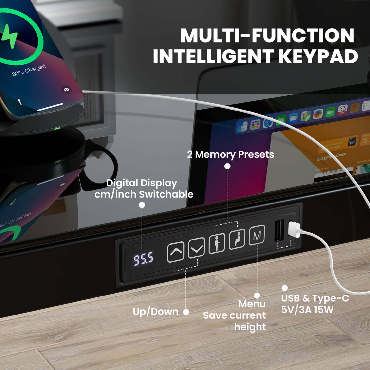 Bureau debout en verre trempé avec tiroirs 48 x 24 po de Costway