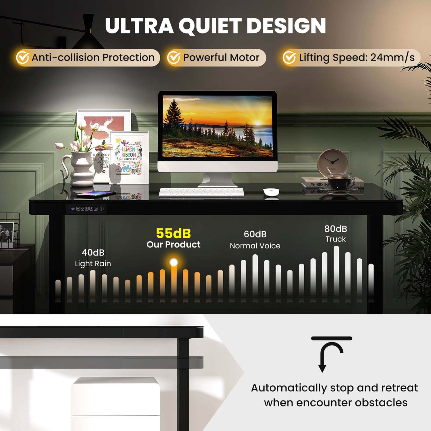 Bureau debout en verre trempé avec tiroirs 48 x 24 po de Costway