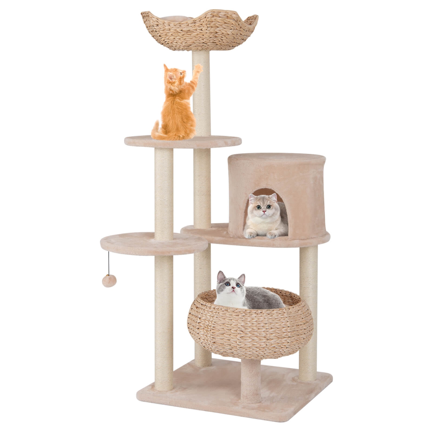 Costway 58" Cattail Cat Tower with Sisal Scratching Posts Perch Basket Ball Condo