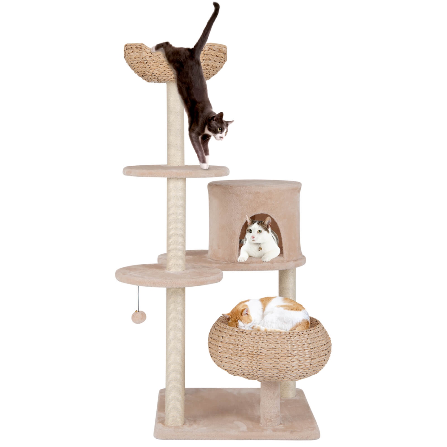 Costway 58" Cattail Cat Tower with Sisal Scratching Posts Perch Basket Ball Condo