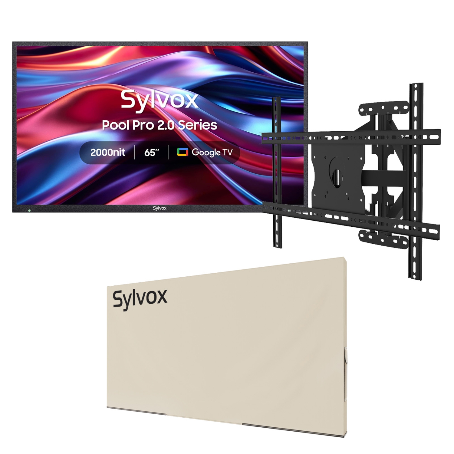 SYLVOX 65" Outdoor Smart TV + TV Mount + Cover 4K 2000nits Google Outside Television Built-in Google Assistant, Chormecast, IP55 Waterproof TV for