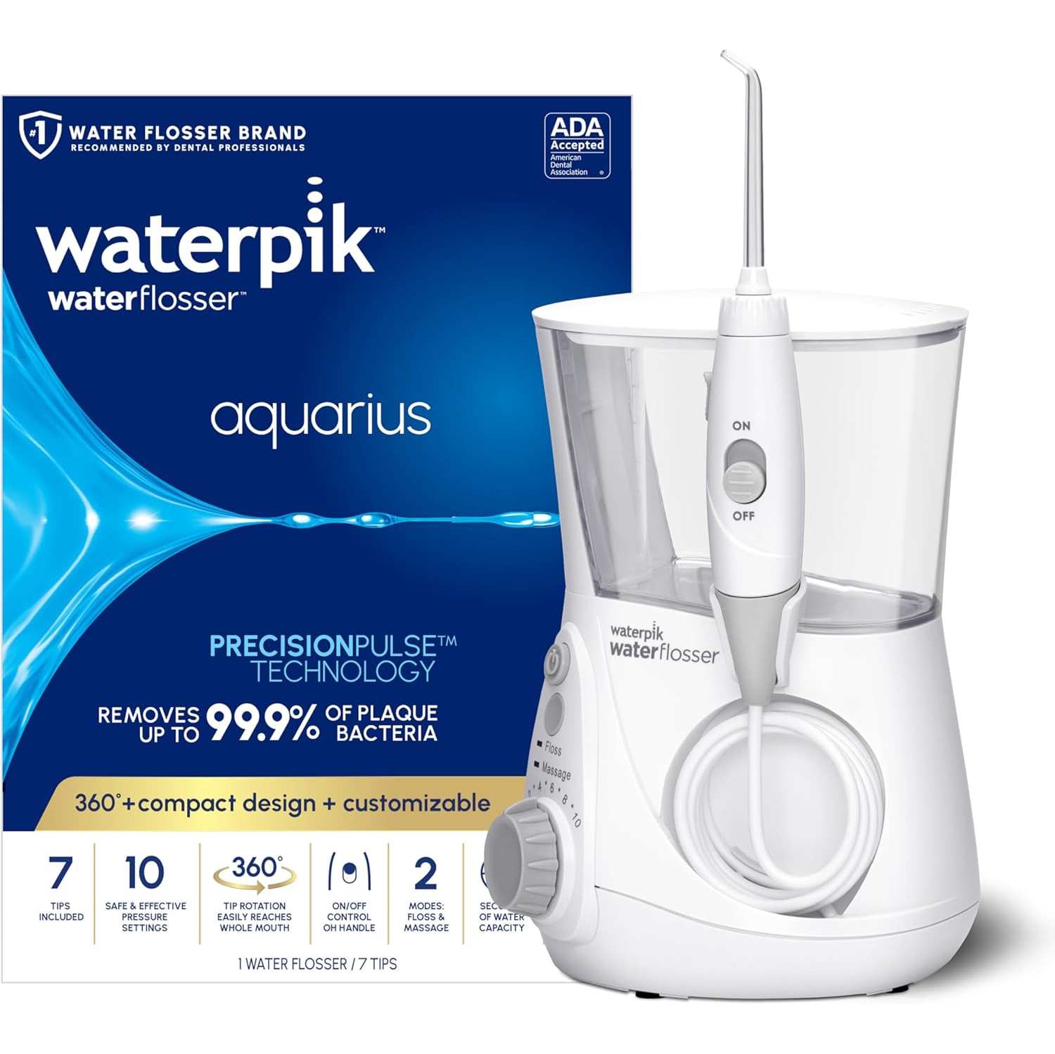 Hydropulseur Waterpik Aquarius Professional pour les dents, les gencives, les renforts, les soins dentaires, l'alimentation électrique avec 10