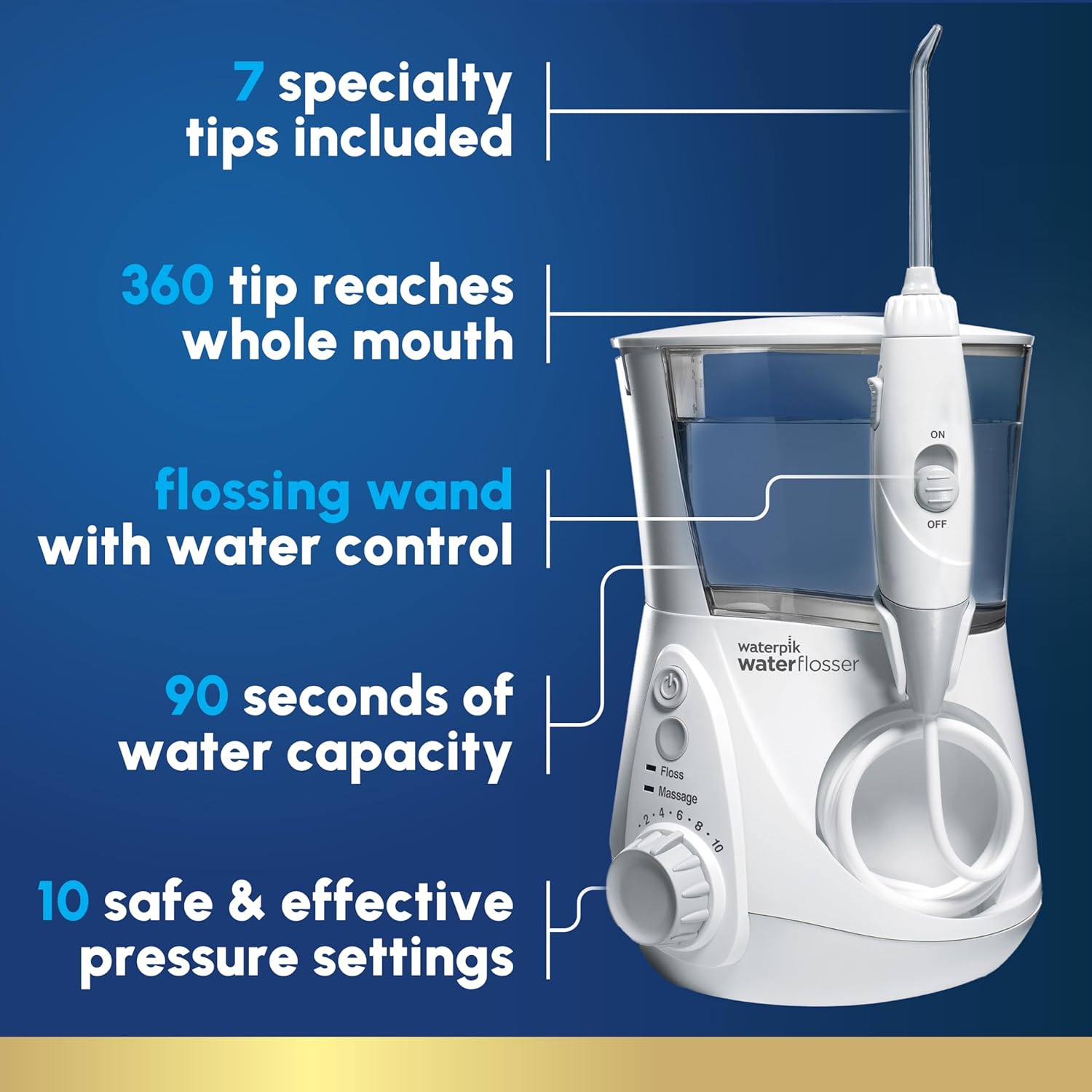 Hydropulseur Waterpik Aquarius Professional pour les dents, les gencives, les renforts, les soins dentaires, l'alimentation électrique avec 10