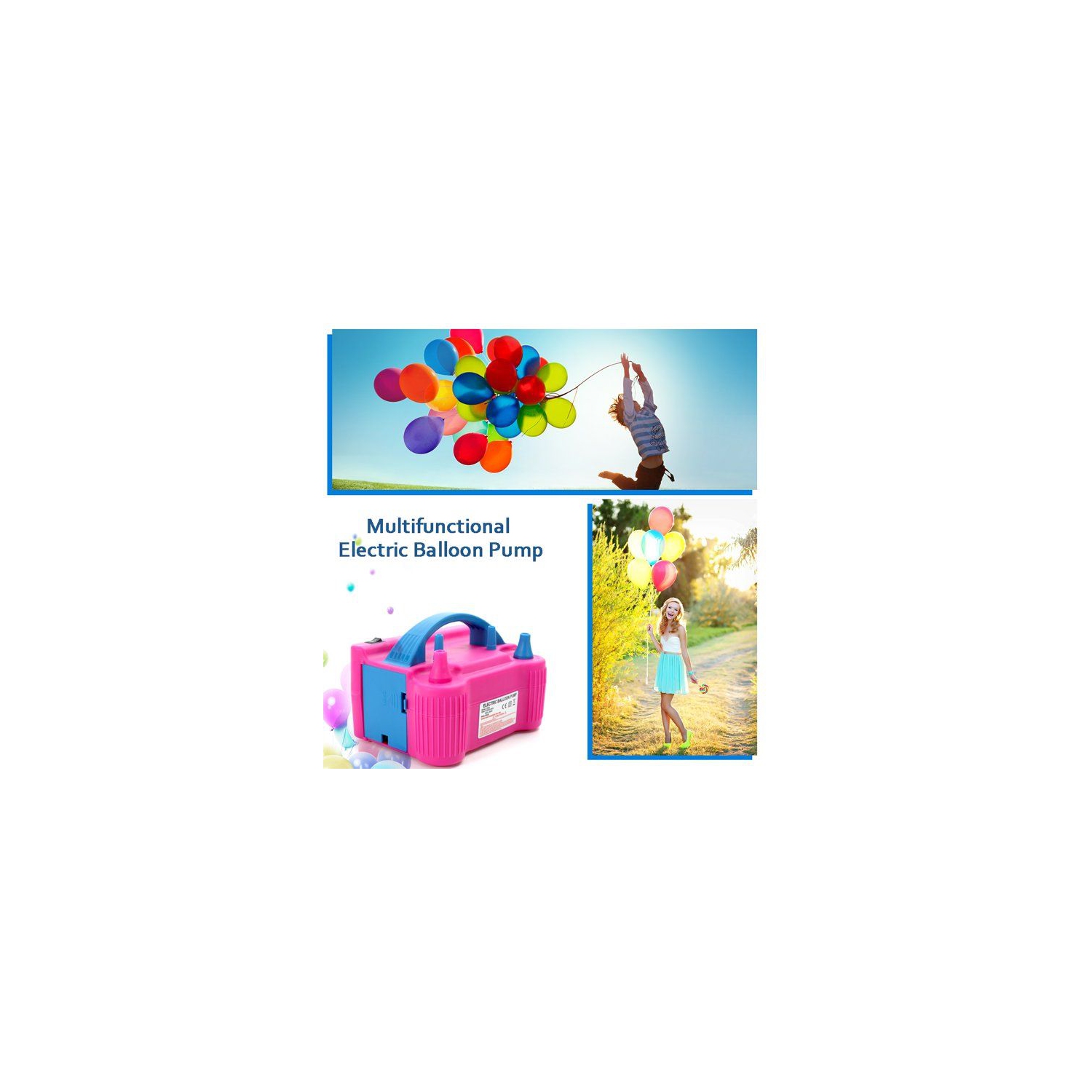 Electric High Power Two Nozzle Air Blower Balloon Inflator Pump Fast Portable Tool