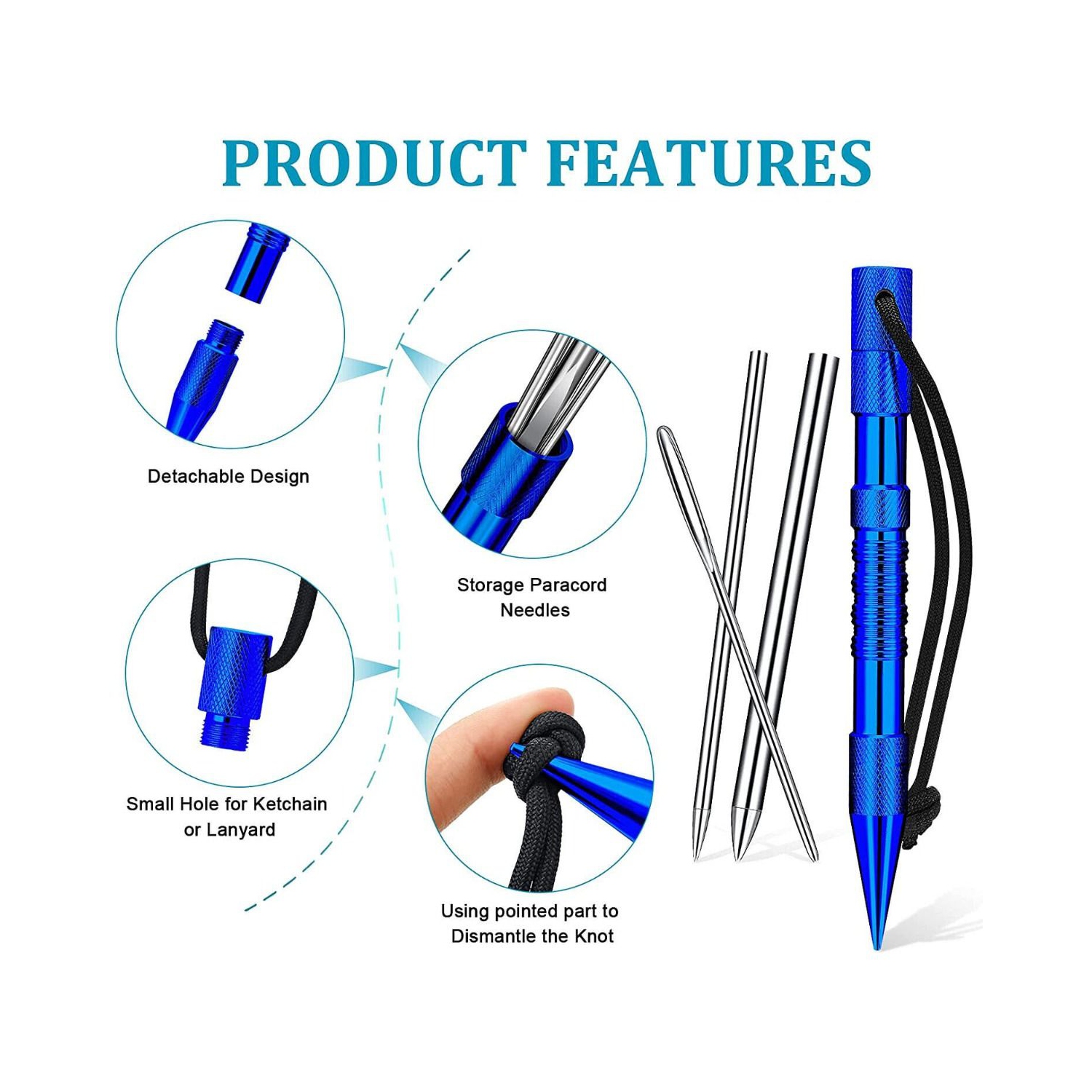 Outils en paracorde 12 pièces jeu d'aiguilles à tricoter en acier inoxydable pour le camping