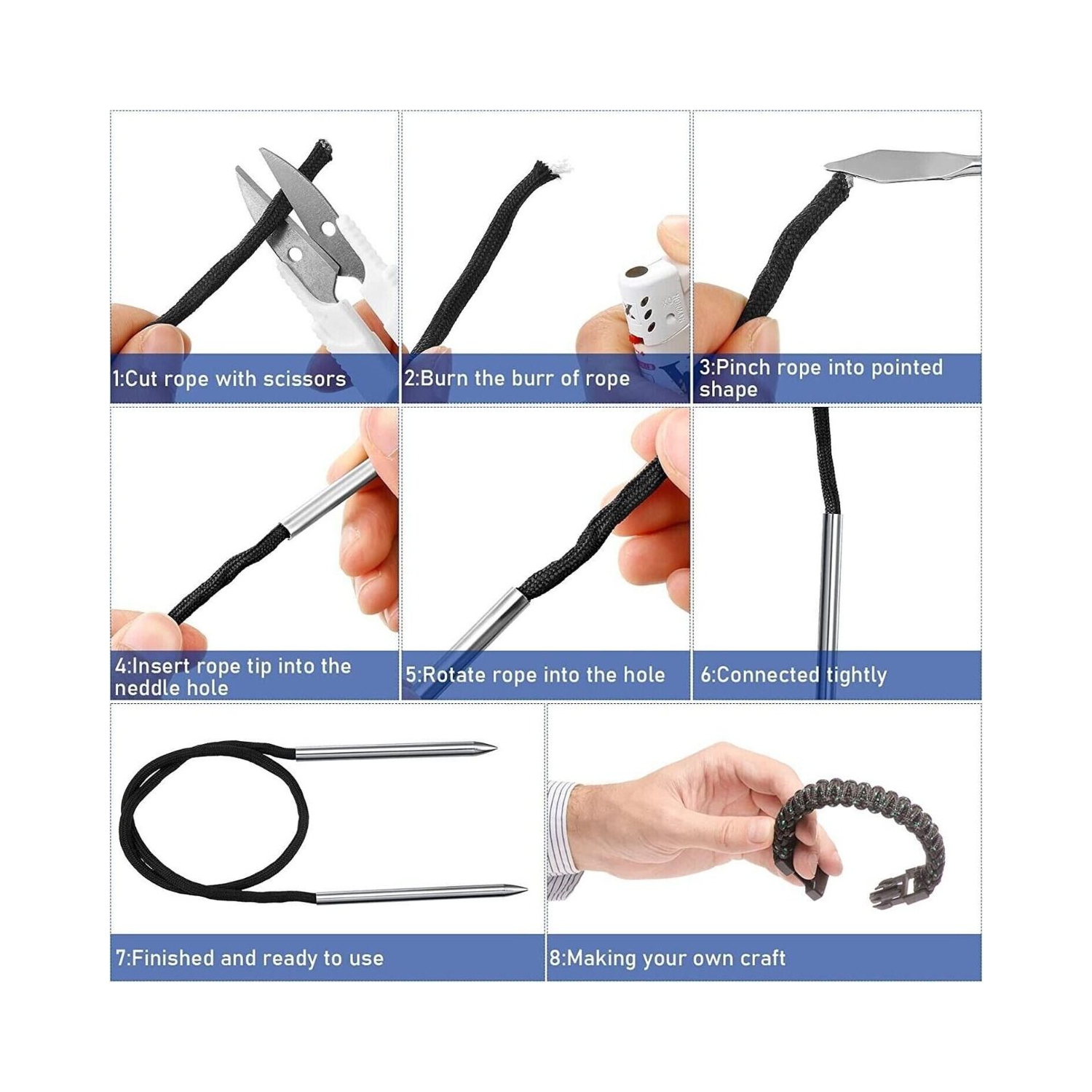 Outils en paracorde 12 pièces jeu d'aiguilles à tricoter en acier inoxydable pour le camping