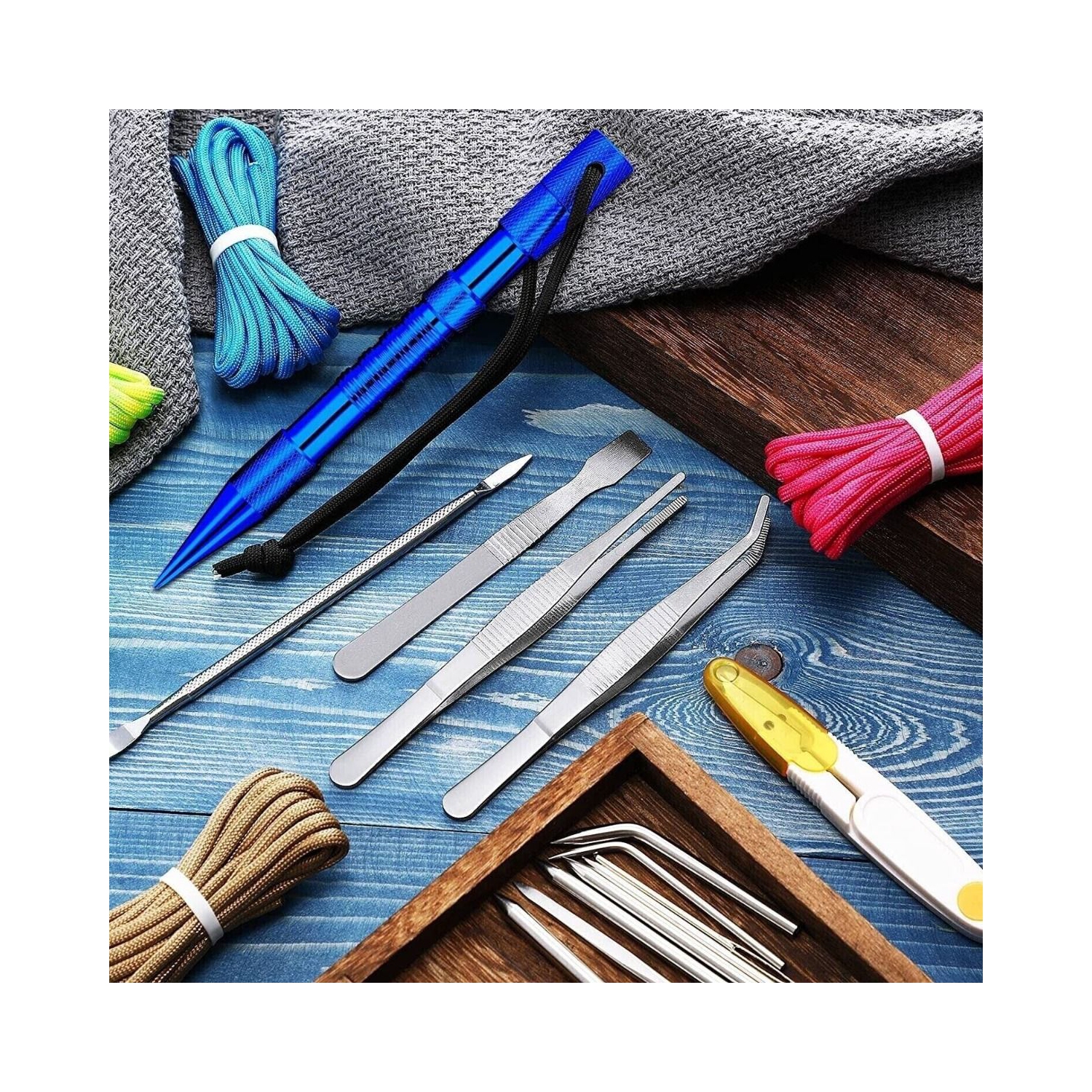 Outils en paracorde 12 pièces jeu d'aiguilles à tricoter en acier inoxydable pour le camping