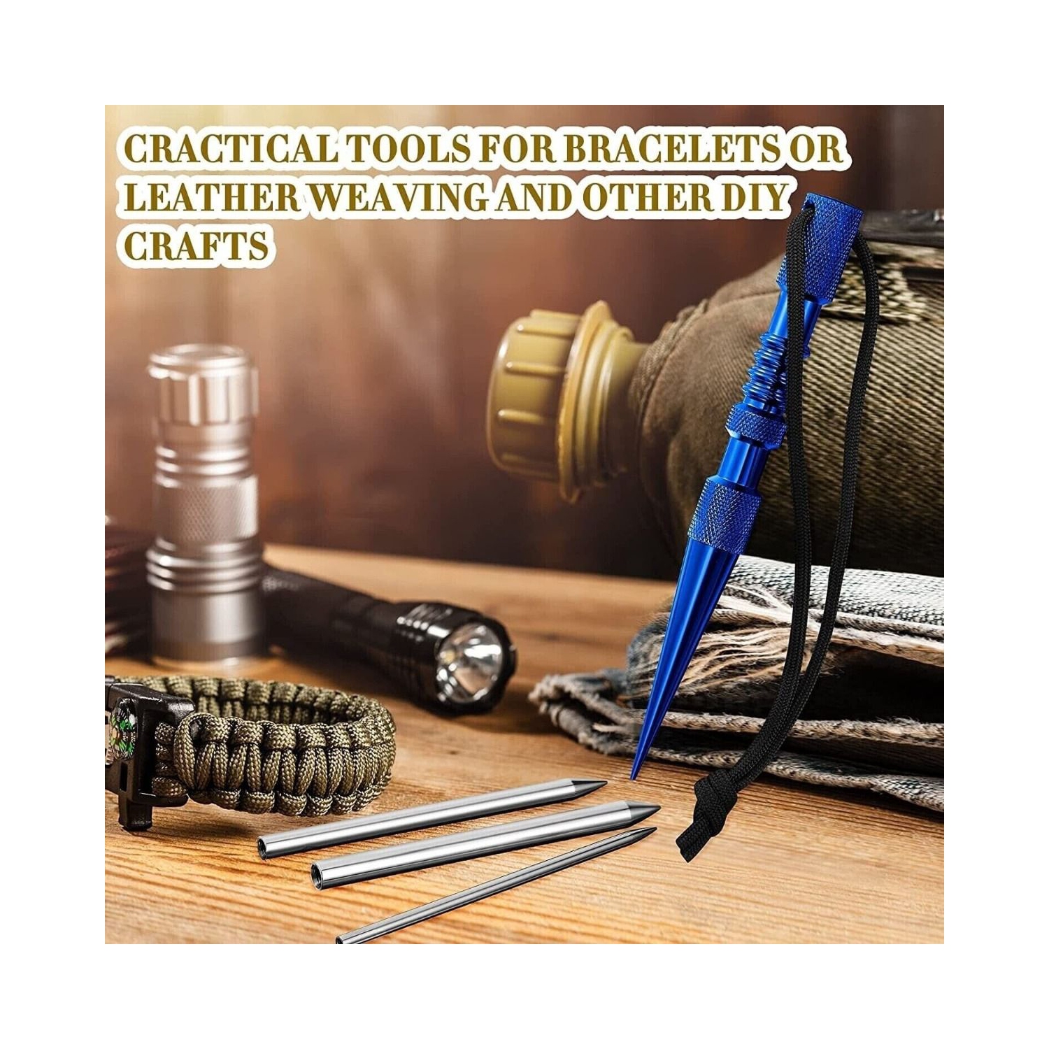 Outils en paracorde 12 pièces jeu d'aiguilles à tricoter en acier inoxydable pour le camping