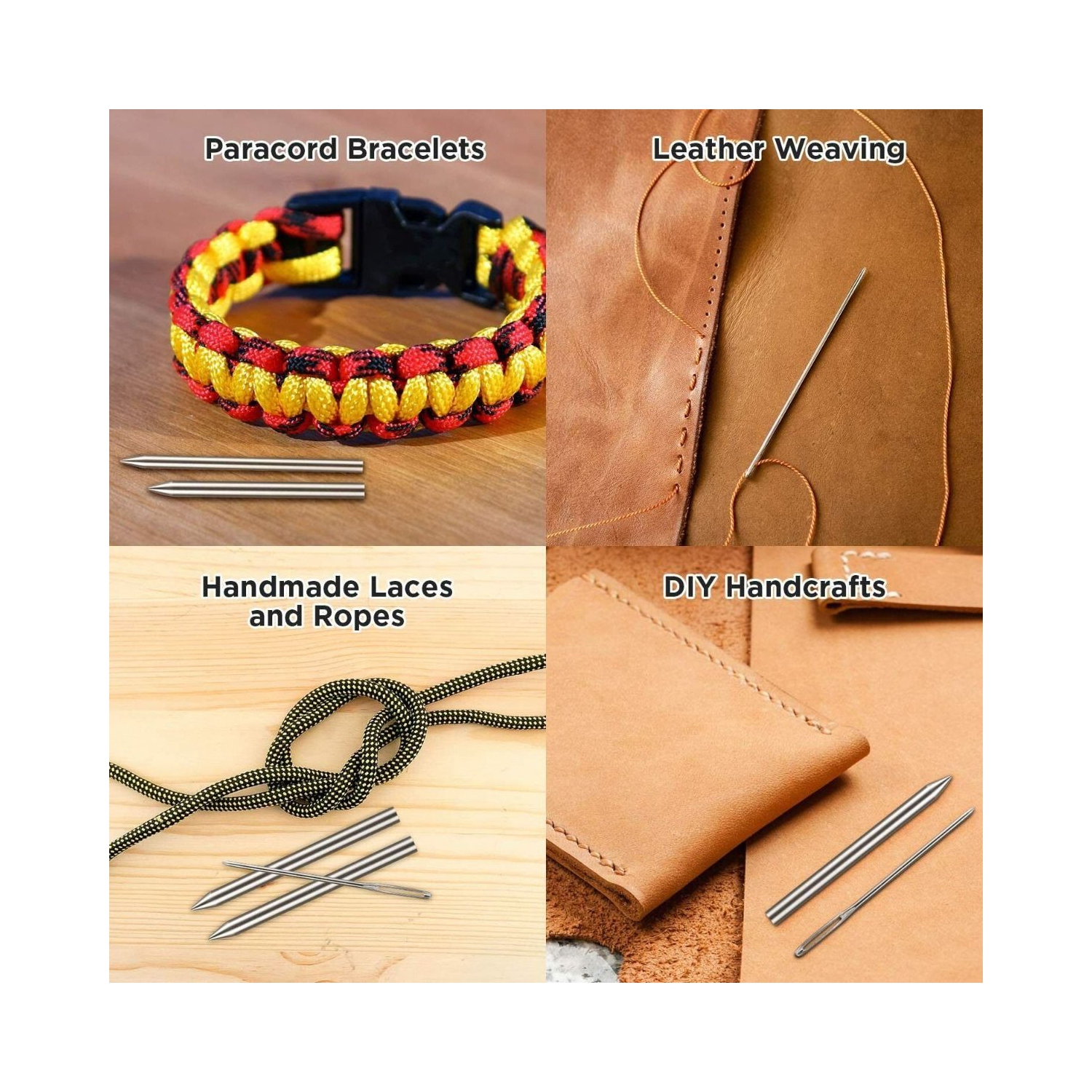 Outils en paracorde 12 pièces jeu d'aiguilles à tricoter en acier inoxydable pour le camping