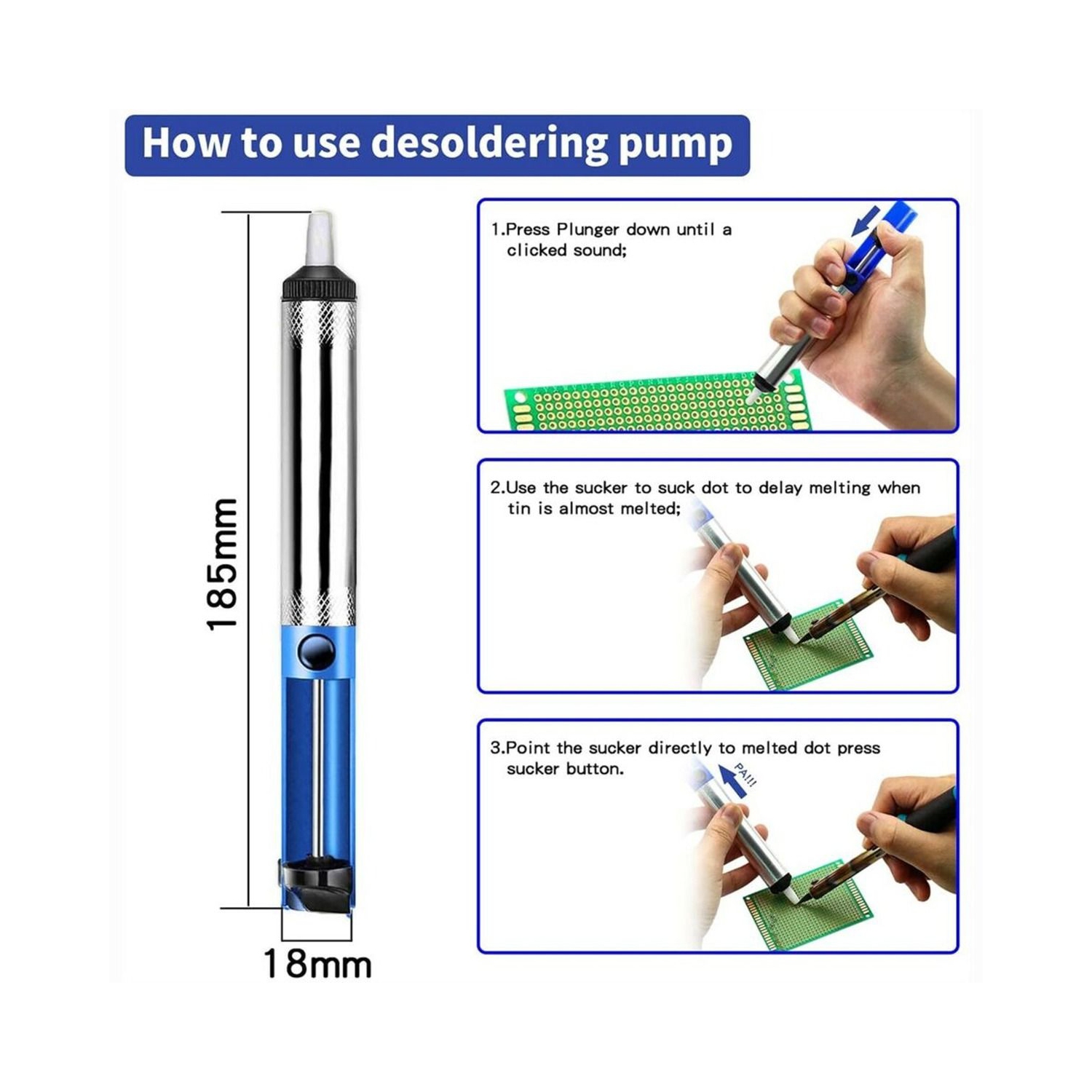 Desoldering Pump,Electric Soldering Iron Auxiliary Tool Manual Desoldering Suction Pump,Vacuum Pump Solder Removal Too