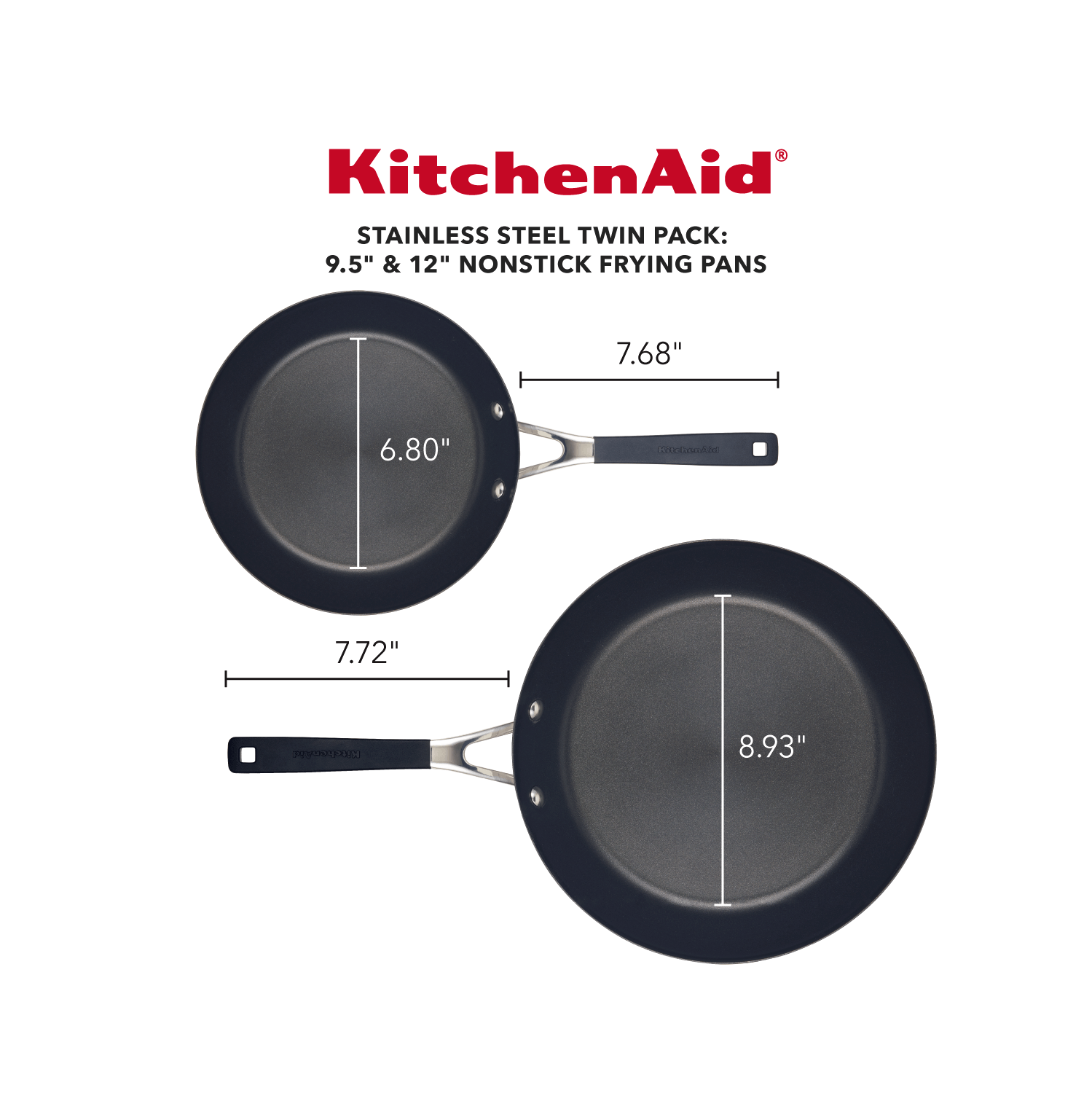 KitchenAid Stainless Steel Nonstick Frying Pan Set, 2-Piece, Brushed Stainless Steel