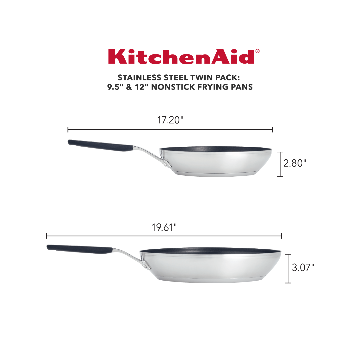 KitchenAid Stainless Steel Nonstick Frying Pan Set, 2-Piece, Brushed Stainless Steel