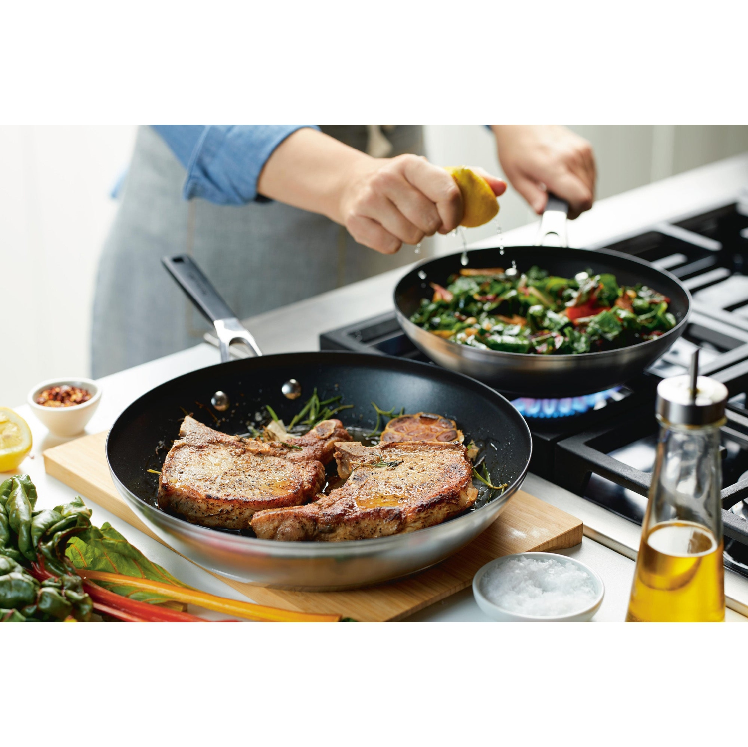 KitchenAid Stainless Steel Nonstick Frying Pan Set, 2-Piece, Brushed Stainless Steel