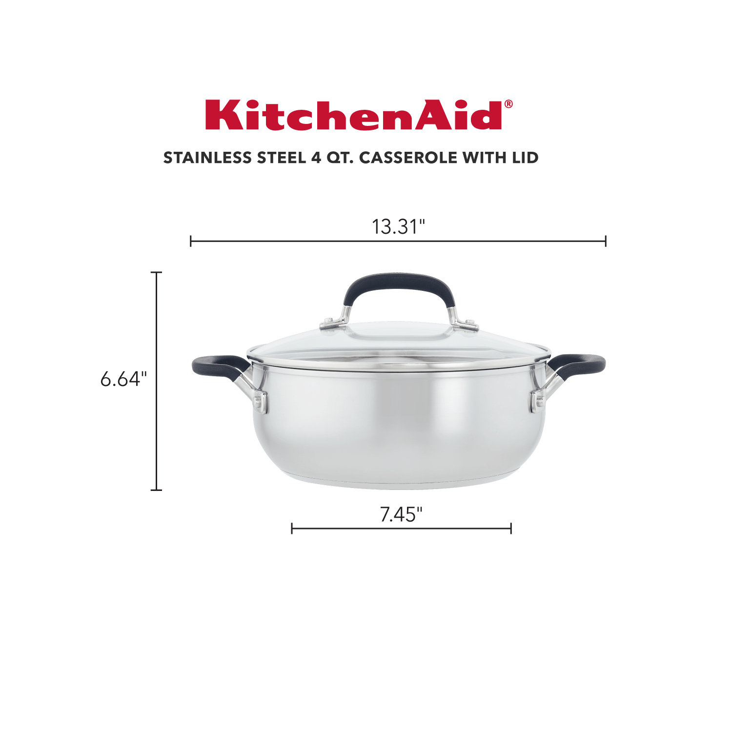 Casserole KitchenAid en acier inoxydable avec couvercle, 4 pintes, acier inoxydable brossé