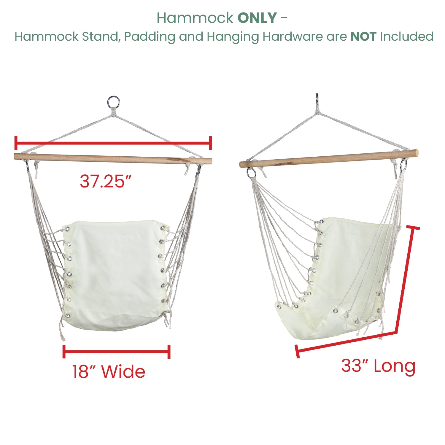 Chaise de hamac avec bar en bois - 37,25 x 33 po - Crème