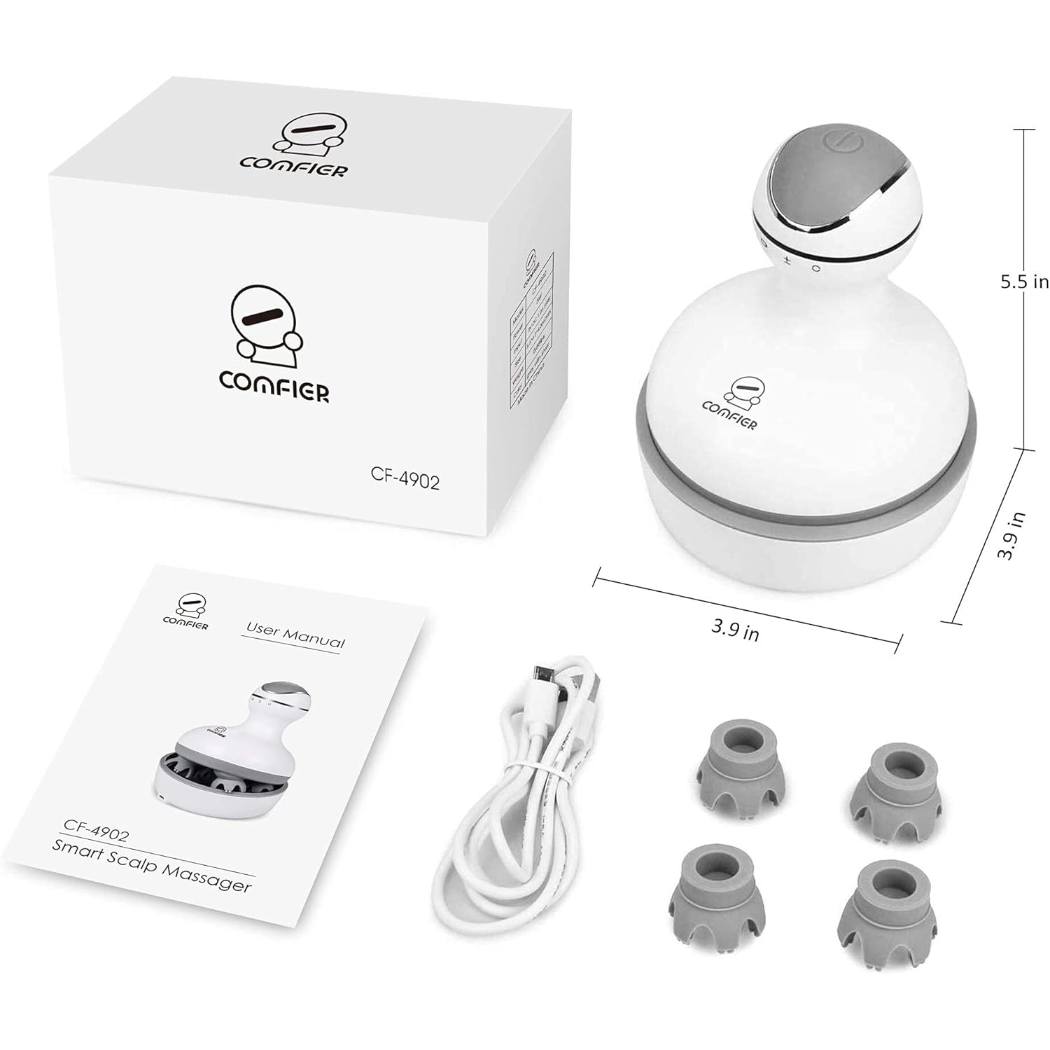 Appareil de massage pour le cuir chevelu, sans fil et rechargeable, appareil de massage pour la tête pour améliorer la croissance des cheveux, blanc