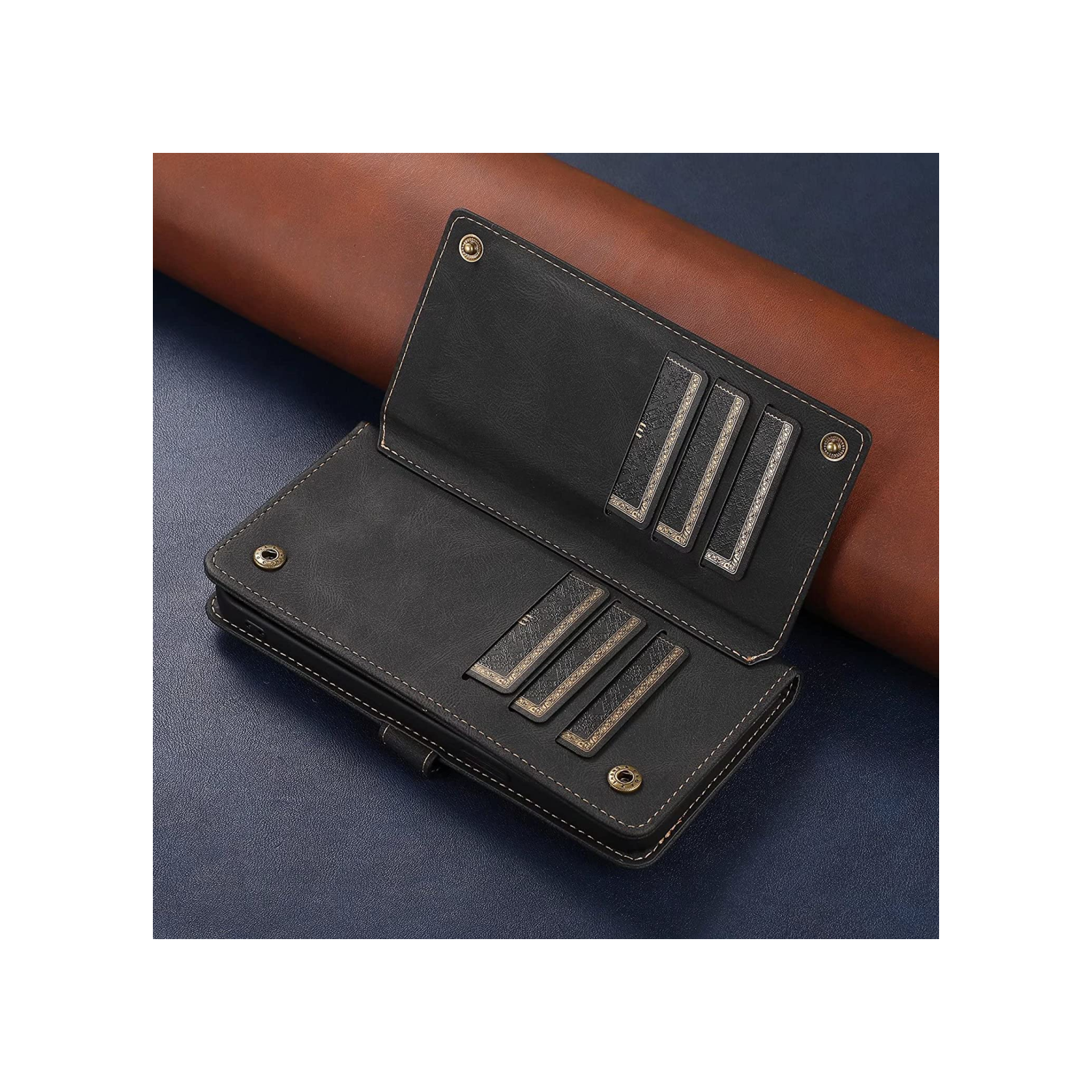 Étui-portefeuille en cuir magnétique étui-portefeuille rabat en cuir antichoc avec 9 fentes pour cartes de crédit pour iPhone 14 PLUS - GRATUIT