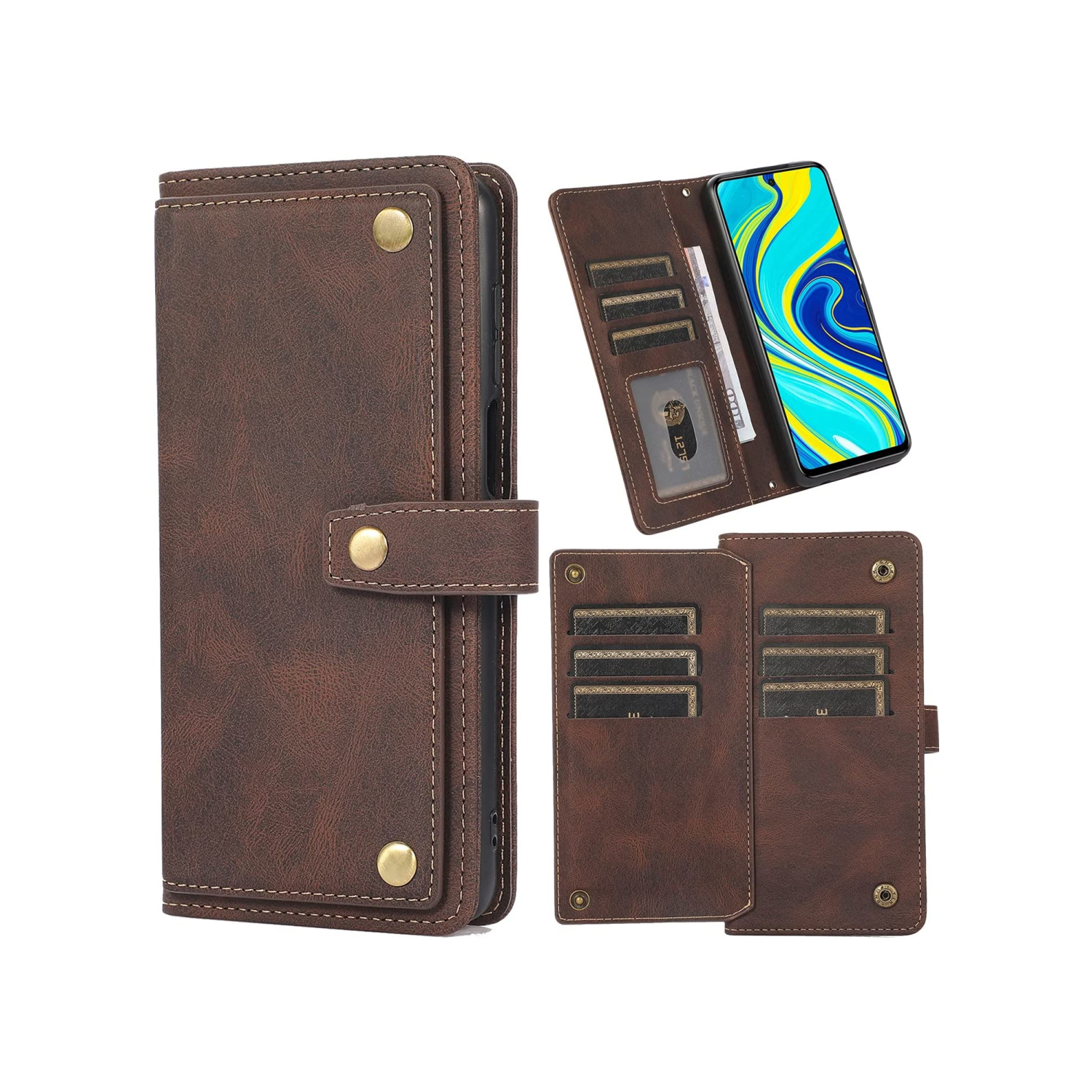 Leather Wallet Magnetic Case Shockproof Leather Flip Wallet Cover with 9 Card Slots Credit Card Holder for iPhone 14 PLUS - FREE SHIPPIMG
