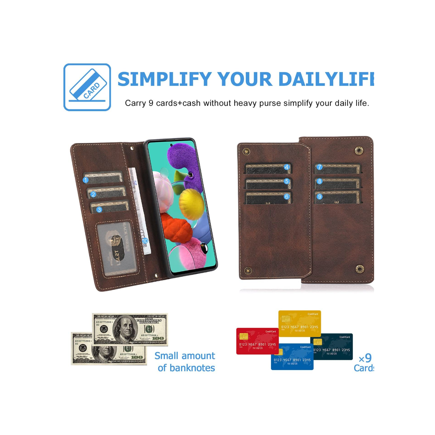 Leather Wallet Magnetic Case Shockproof Leather Flip Wallet Cover with 9 Card Slots Credit Card Holder for iPhone 14 PLUS - FREE SHIPPIMG