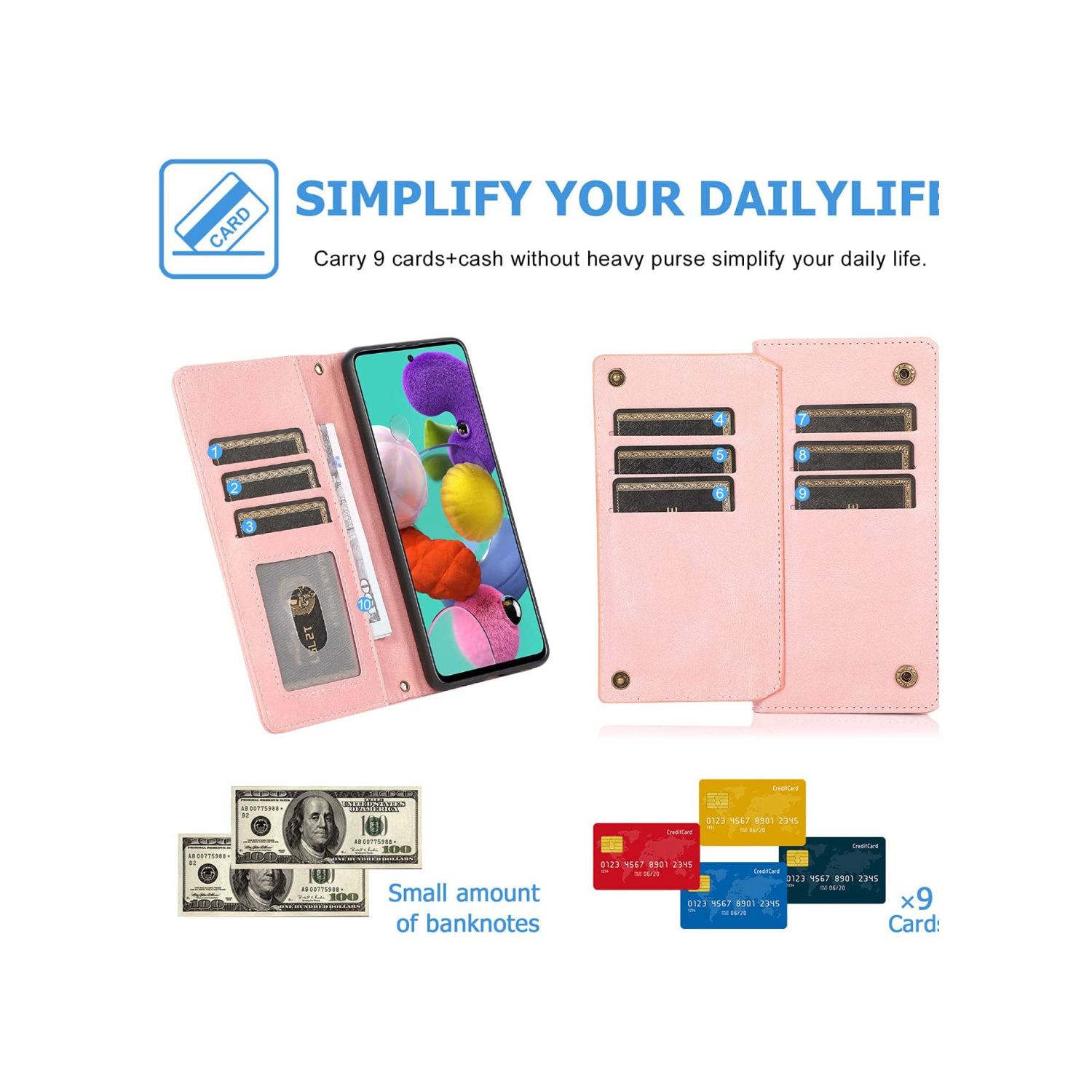 Leather Wallet Magnetic Case Shockproof Leather Flip Wallet Cover with 9 Card Slots Credit Card Holder for iPhone 14 PLUS - FREE SHIPPIMG