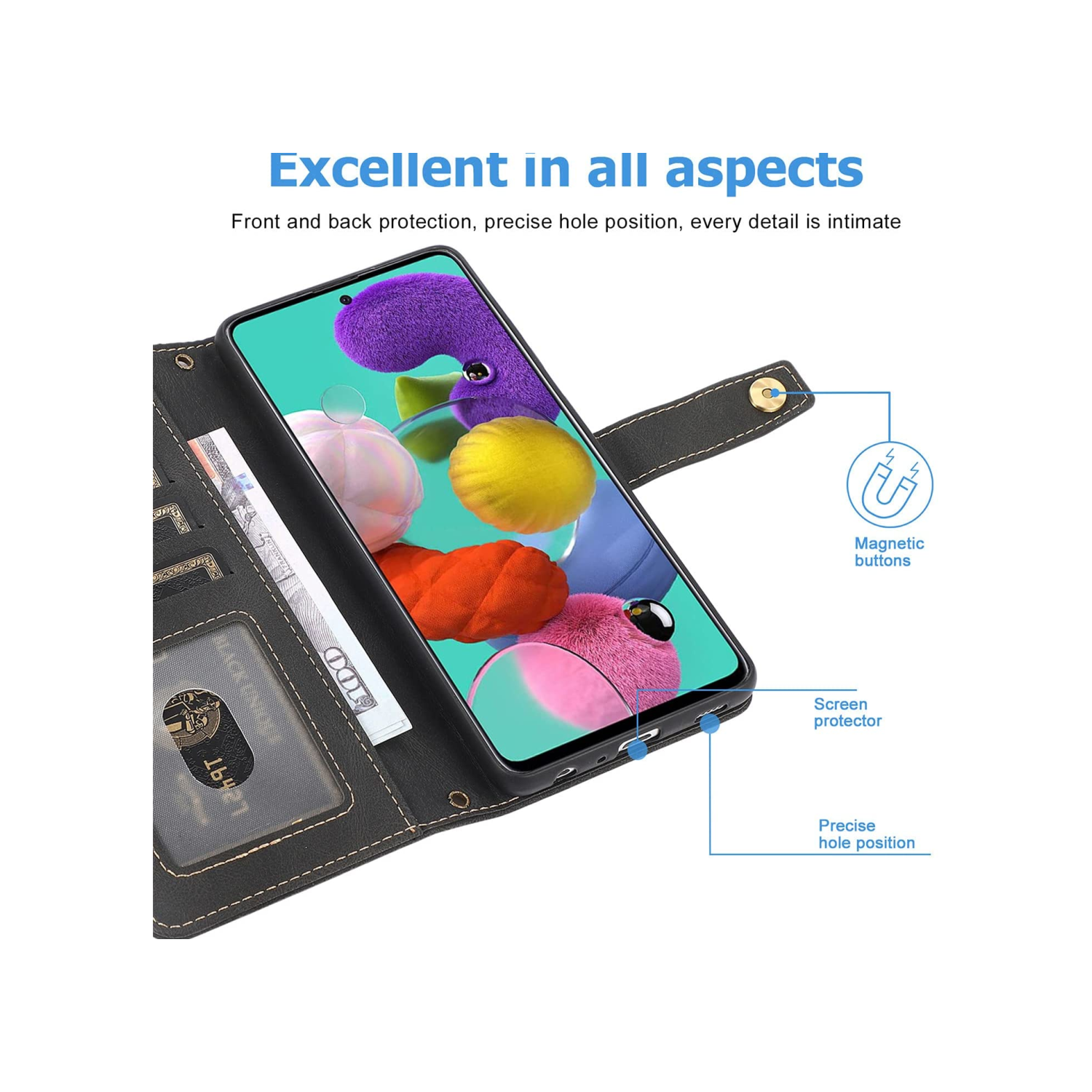 Étui-portefeuille en cuir magnétique étui-portefeuille rabat en cuir antichoc avec 9 fentes pour cartes de crédit pour iPhone 14 PRO - EXPÉDITION