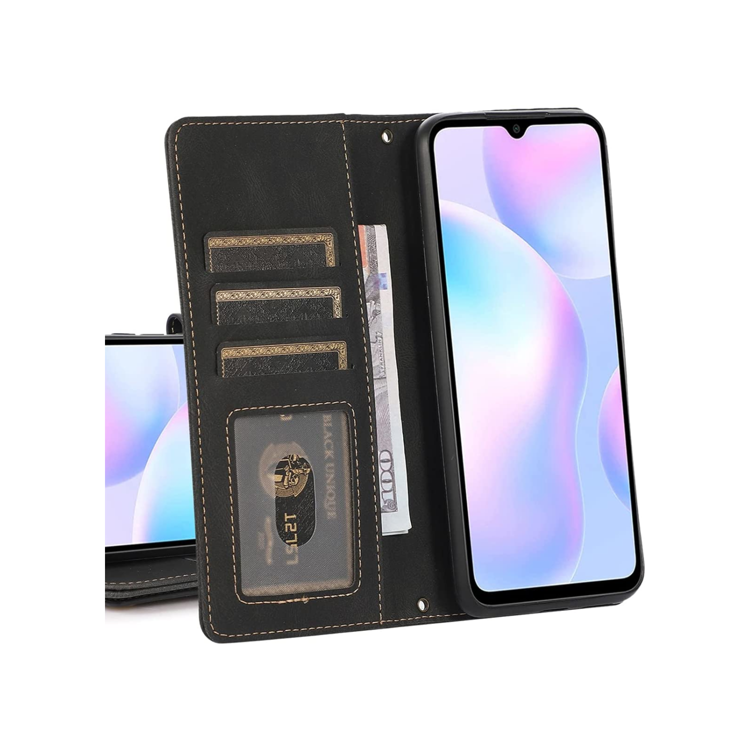 Étui-portefeuille en cuir magnétique étui-portefeuille rabat en cuir antichoc avec 9 fentes pour cartes de crédit pour iPhone 14 PRO - EXPÉDITION