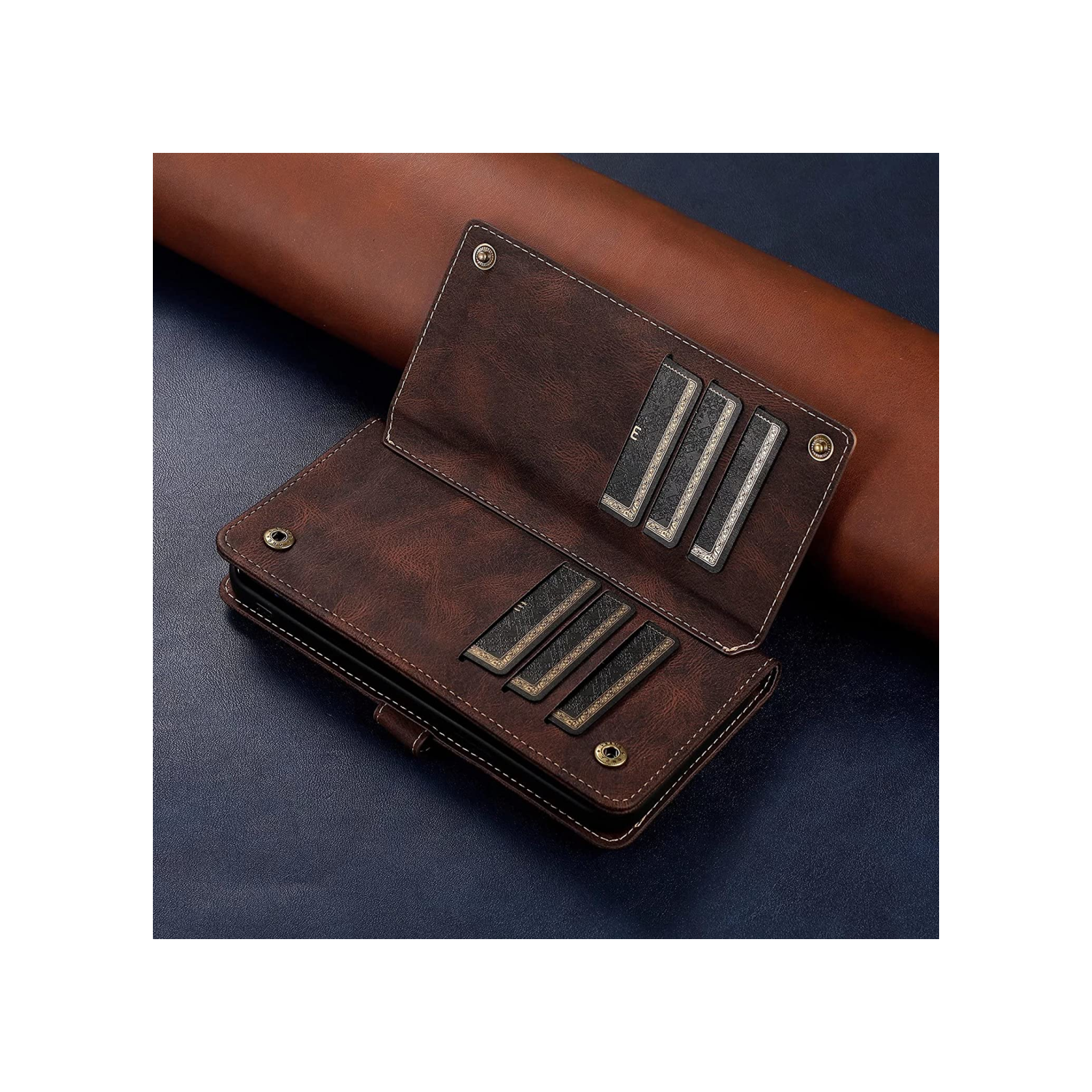 Étui-portefeuille en cuir magnétique étui-portefeuille rabat en cuir antichoc avec 9 fentes pour cartes de crédit pour iPhone 14 PRO - EXPÉDITION