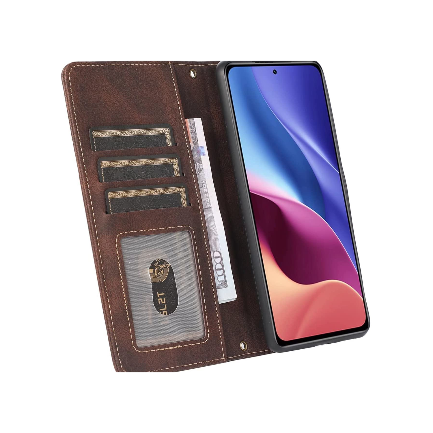 Étui-portefeuille en cuir magnétique étui-portefeuille rabat en cuir antichoc avec 9 fentes pour cartes de crédit pour iPhone 14 PRO - EXPÉDITION