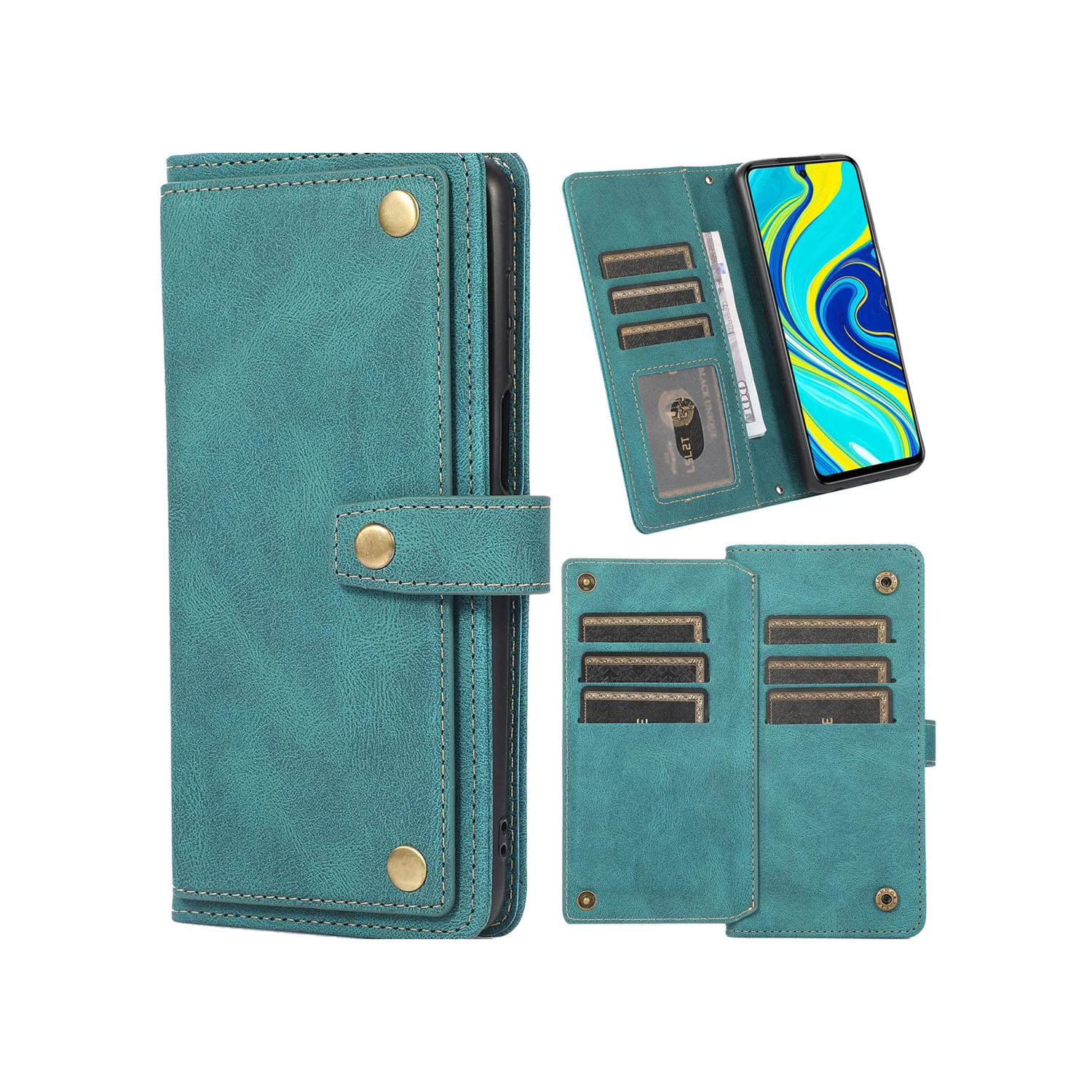 Étui-portefeuille en cuir magnétique étui-portefeuille rabat en cuir antichoc avec 9 fentes pour cartes de crédit pour iPhone 14 - EXPÉDITION GRATUITE